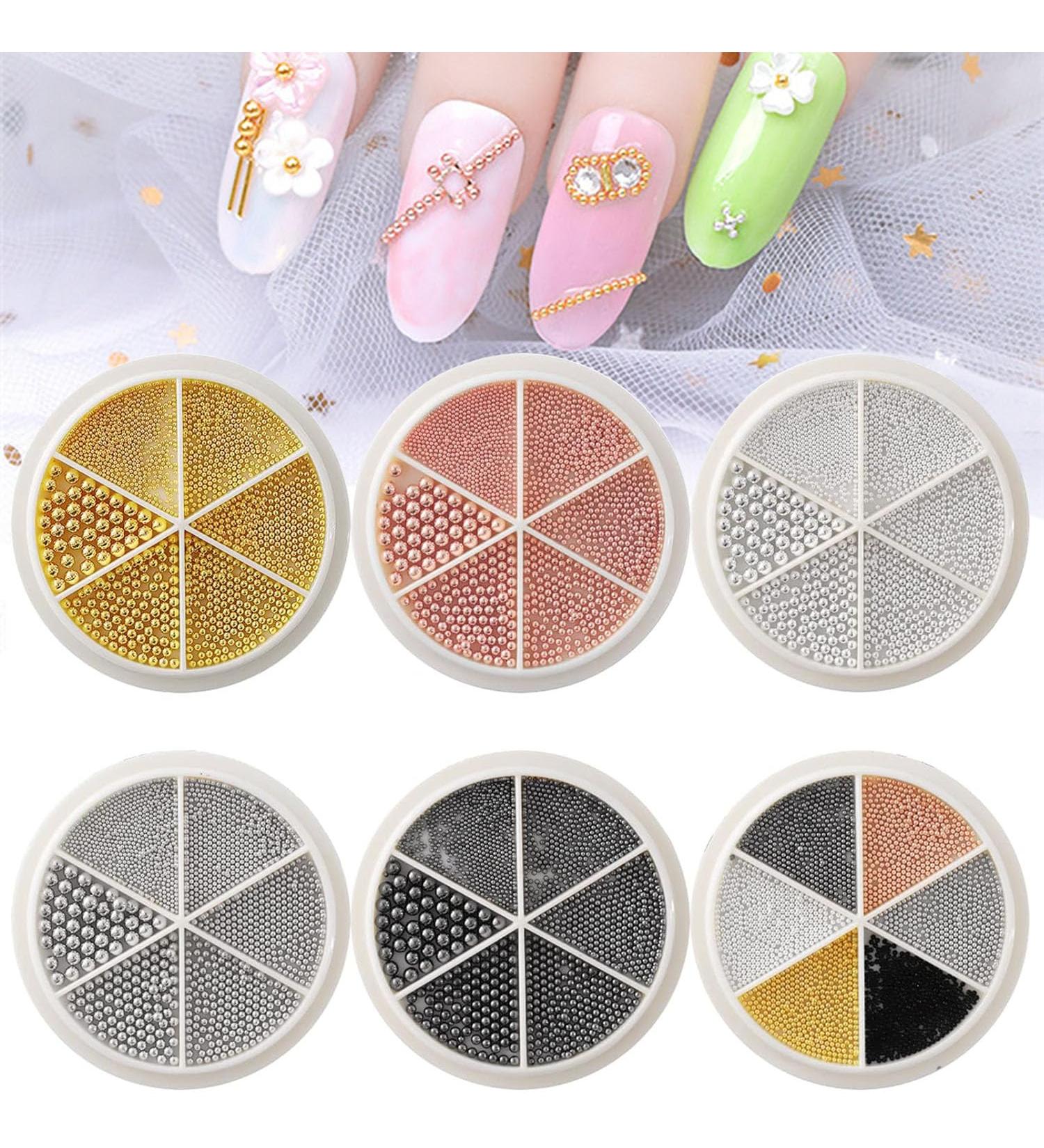 Nail Art Caviar Beads 6 Wheels Mini Caviar Micro Crystal Beads Mixed Size 3D Steel Ball Caviar Beads Gold Silver Rose Gold Black Manicure Nail Art Design for DIY Nail Decorations - Buy Online on GoSupps.com