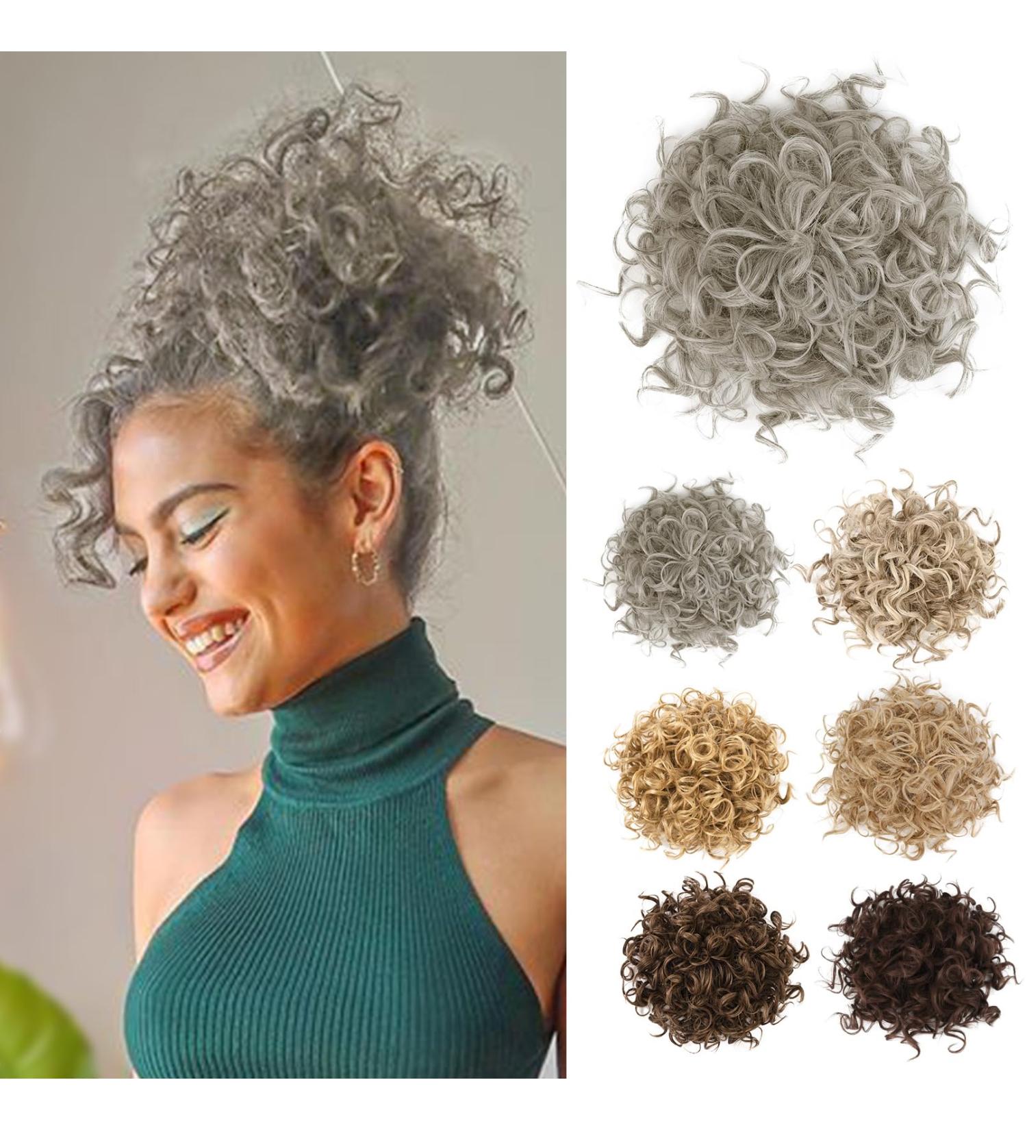 REECHO Messy Bun Hair Piece - Large Curly Wave Extensions for Women, Gray with Brown Mixed - Buy Online on GoSupps.com