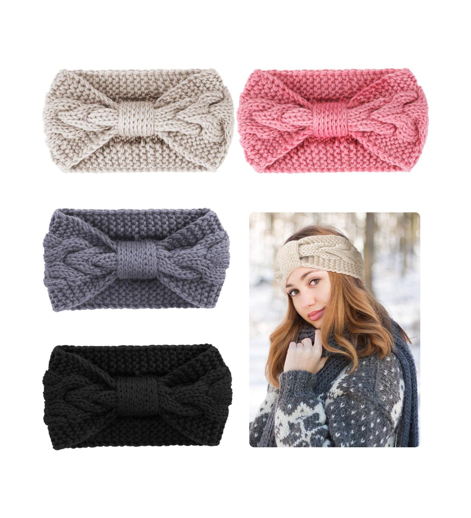 4-Piece Cable Knit Headband Set for Women and Girls - Beige, Pink, Black, Grey - Buy Online on GoSupps.com