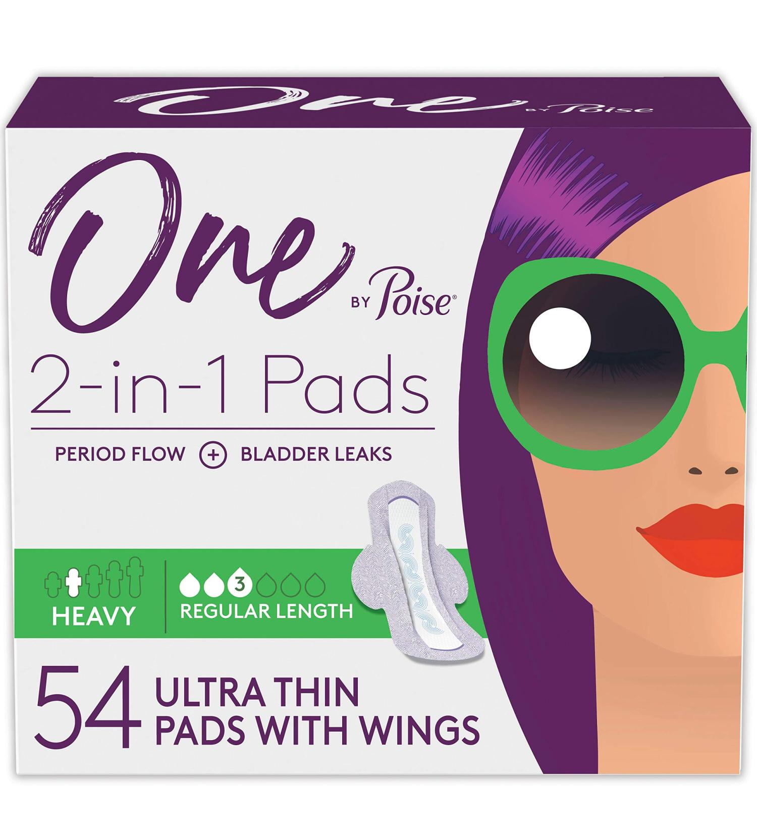 One by Poise Feminine Pads with Wings - 3 Pack of 54 Ultra Thin Heavy Pads for Period & Bladder Leaks - Buy Online on GoSupps.com