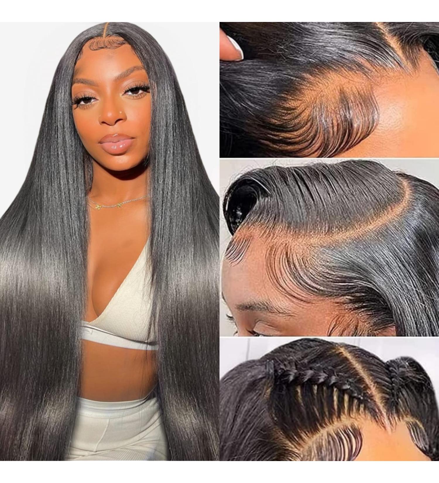 24 Inch 13x6 HD Lace Front Wig Human Hair | Pre Plucked 180 Density Straight Wig for Women | Natural Black with Baby Hair | Glueless - Buy Online on GoSupps.com
