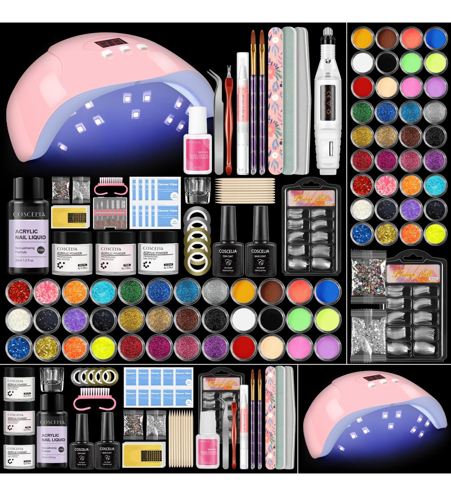 COSCELIA Acrylic Nail Kit with Lamp Acrylic Liquid and 3 Colors Acrylic Nail Powder Electric Nail Files Nail Drill 36 Colors Glitter Powder Acrylic Nail Kits Full Set for Beginners Starter Kit - Buy Online on GoSupps.com