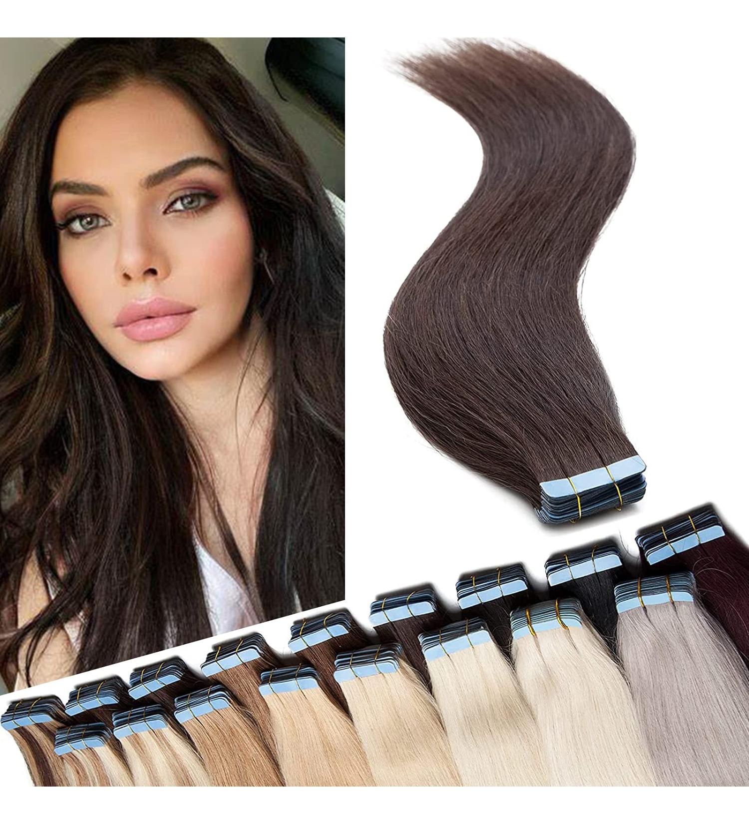 40 Pieces Tape In Hair Extensions - 100% Remy Human Hair - Dark Brown #2 - 30 cm with 10 Free Adhesive Tapes - International Shipping - Buy Online on GoSupps.com