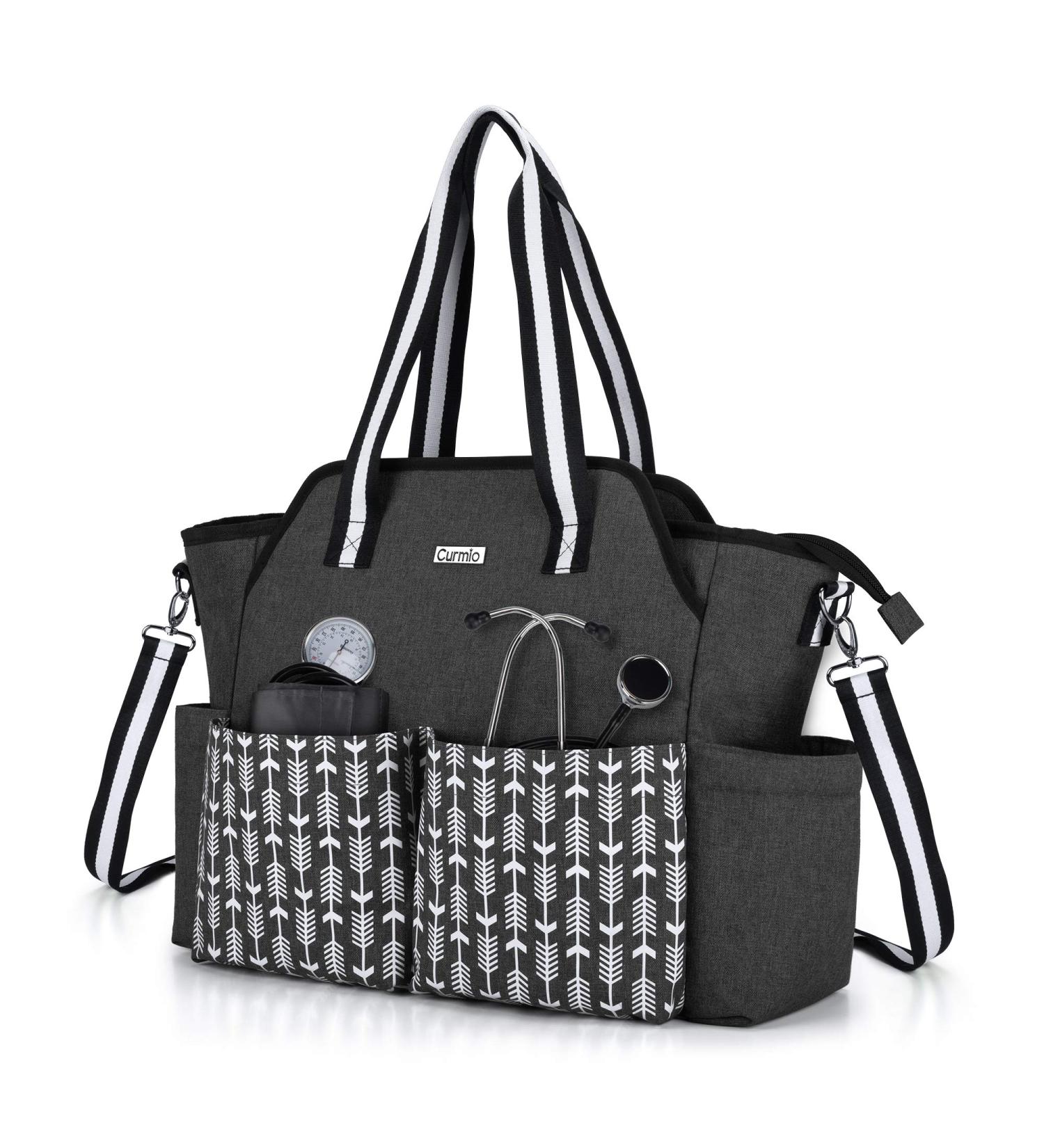 CURMIO Home Health Nurse Bag - Portable Medical Supplies Bag for Home Visits & Clinical Study - Black with Arrow (Bag Only, Patented Design) - Buy Online on GoSupps.com