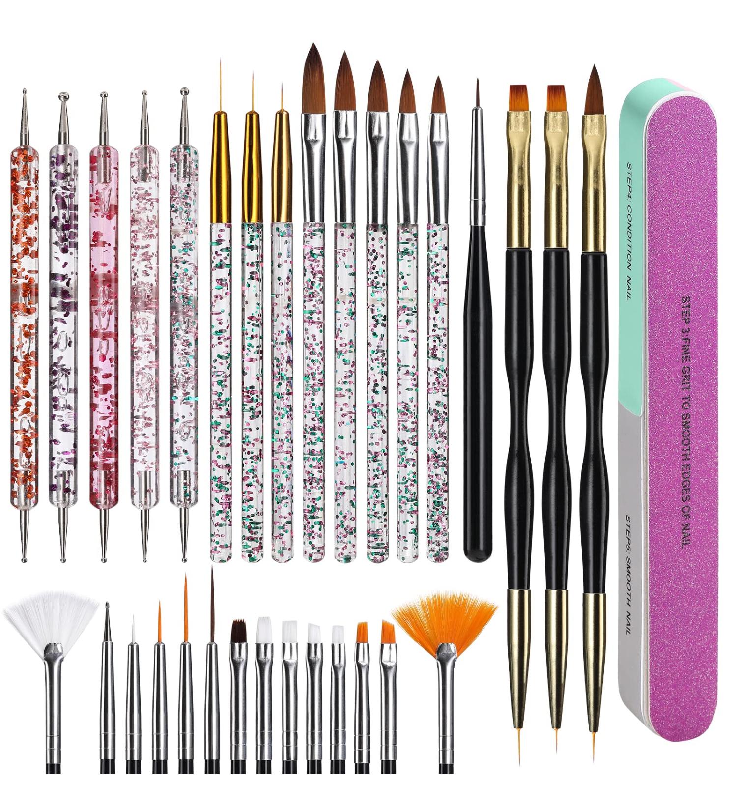 32 PCS Oneleaf Nail Art Brushes Set for U V Gel, Acrylic, Liner, Dotting, Dust Brush - Dual End Drawing Pen - Nail Design Kit for Salon & Home Use - Buy Online on GoSupps.com