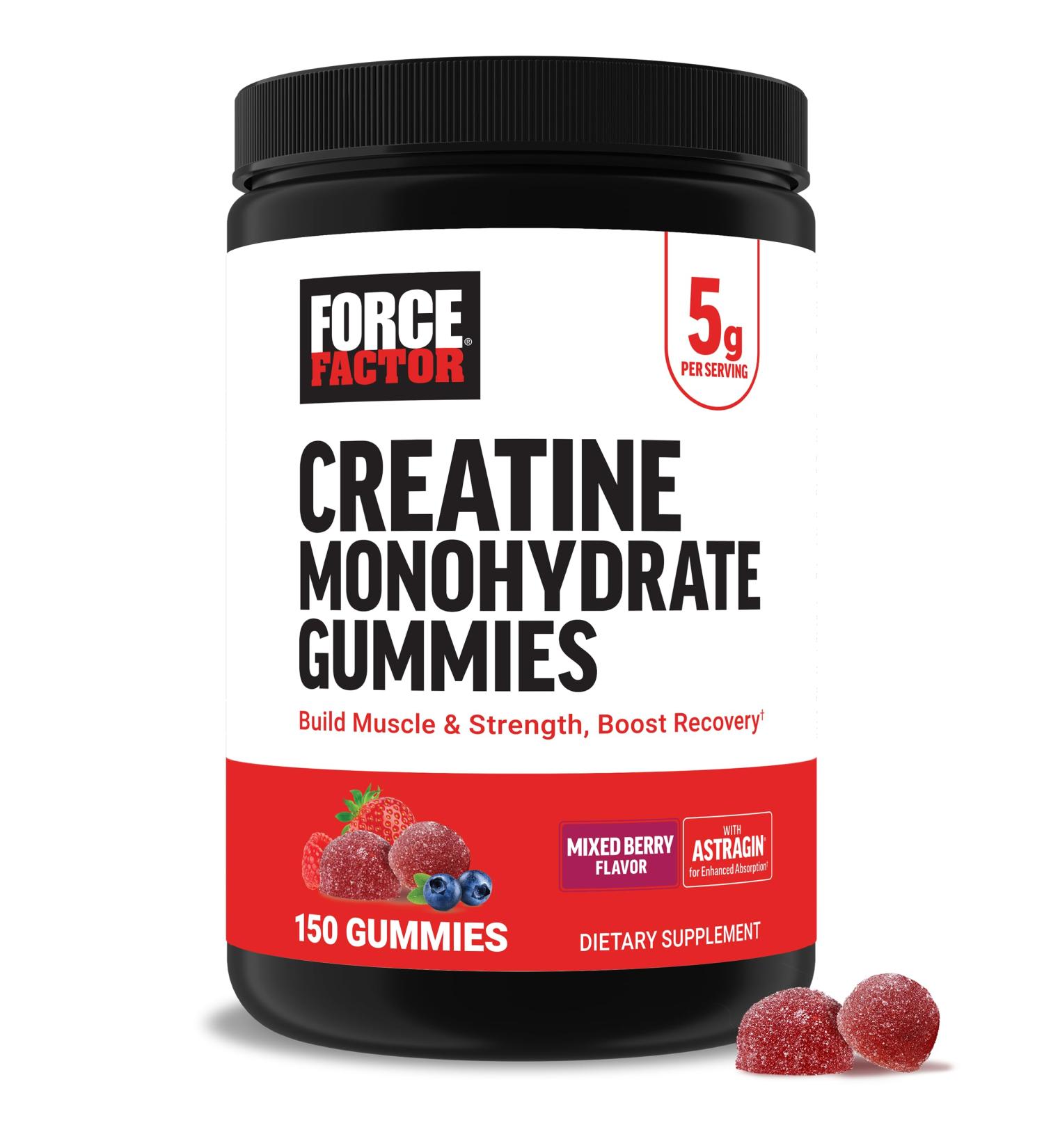 Force Factor Creatine Monohydrate Gummies, 5g Dose for Men & Women to Support Muscle, Strength, Recovery, Cognitive Health & Memory, Mixed Berry, 150 Gummies Creatine Gummies Mixed Berry 150 Count (Pack of 1) - Buy Online on GoSupps.com