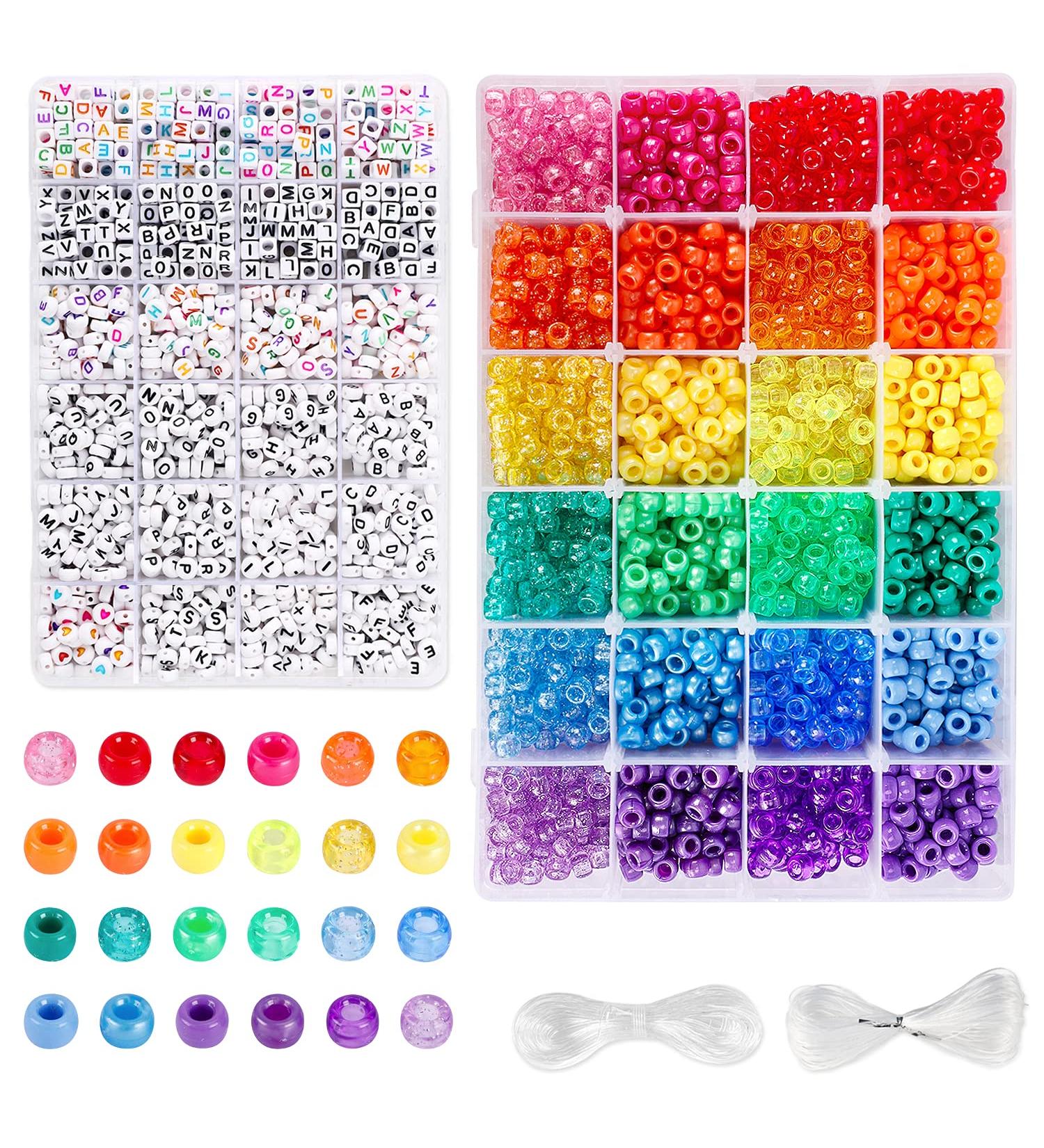 UOONY 4000pcs Pony Beads Kit with Rainbow Kandi Beads and Letter Beads - 24 Colors Craft Beads Bulk for Bracelets Jewelry Making - Includes Crystal String and Elastic String - Buy Online on GoSupps.com