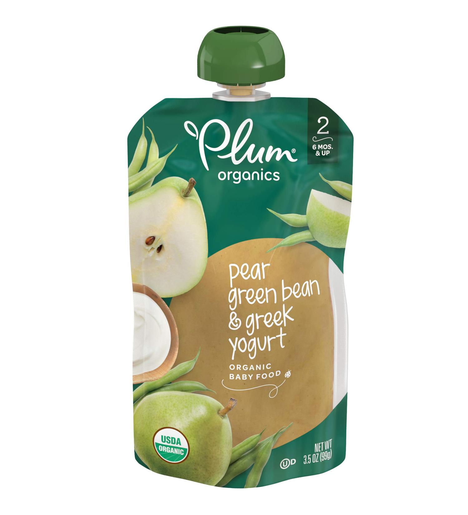 Plum Organics Stage 2 Baby Food Pouch - Pear, Green Bean & Greek Yogurt | 12 Pack | Organic & Fresh | 3.5 oz - Buy Online on GoSupps.com