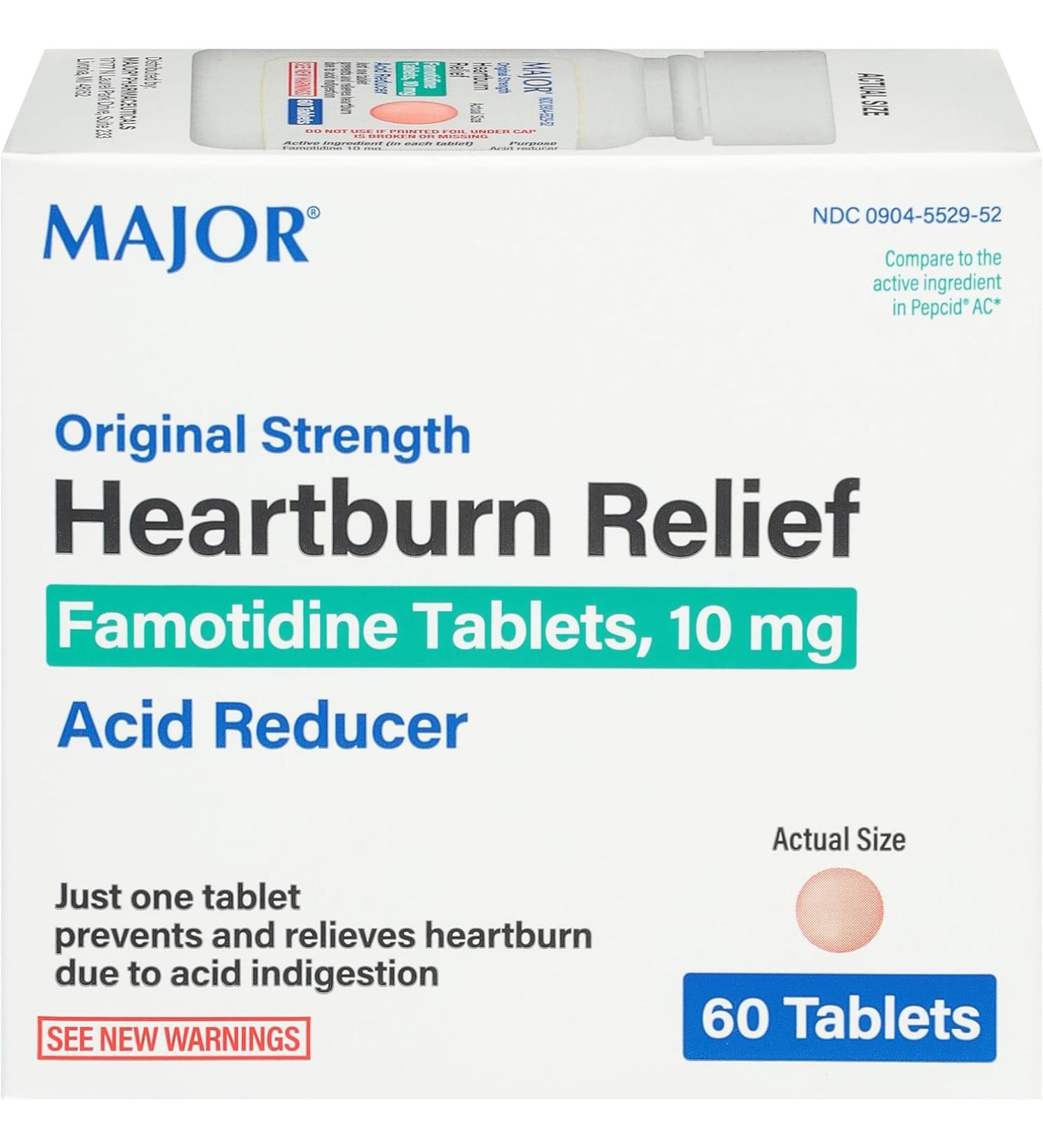 Major Maximum Strength Famotidine 20mg Heartburn Relief - 50 Tablets - Buy Online on GoSupps.com
