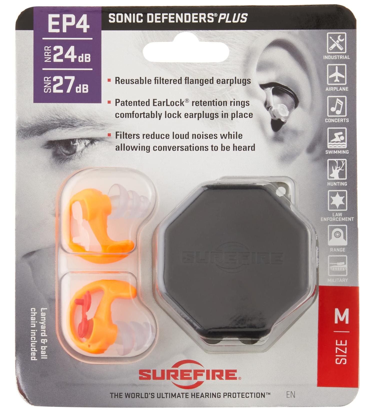 SureFire EP4 Sonic Defenders Plus Earplugs - Orange, Medium, Triple Flanged Design - Reusable - Buy Online on GoSupps.com