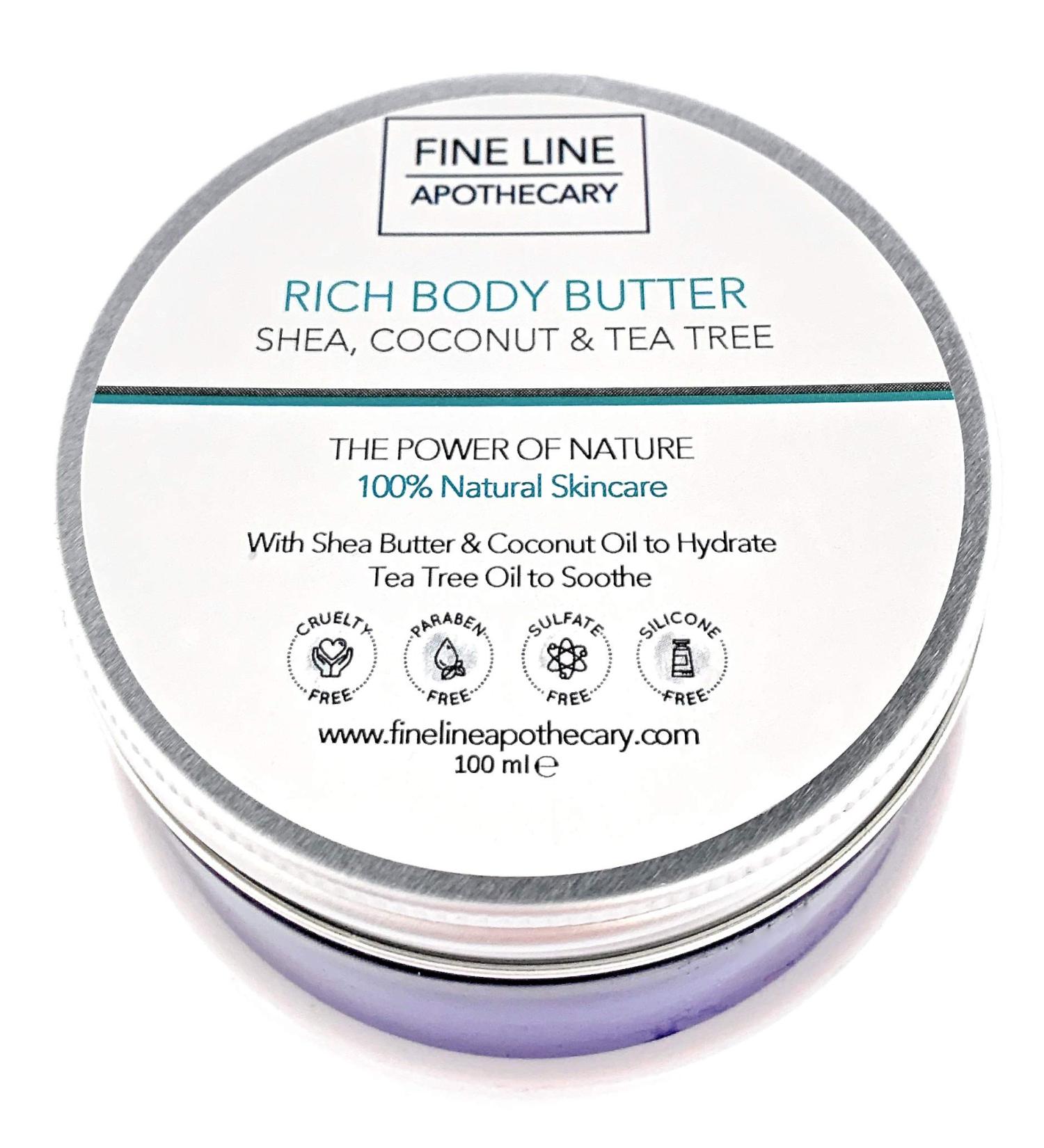 100% Natural Body Butter | Shea Butter Coconut Oil & Tea Tree Oil - Fine Line Apothecary | Moisturizes Skin Scalp Hair & Nails - Buy Online on GoSupps.com