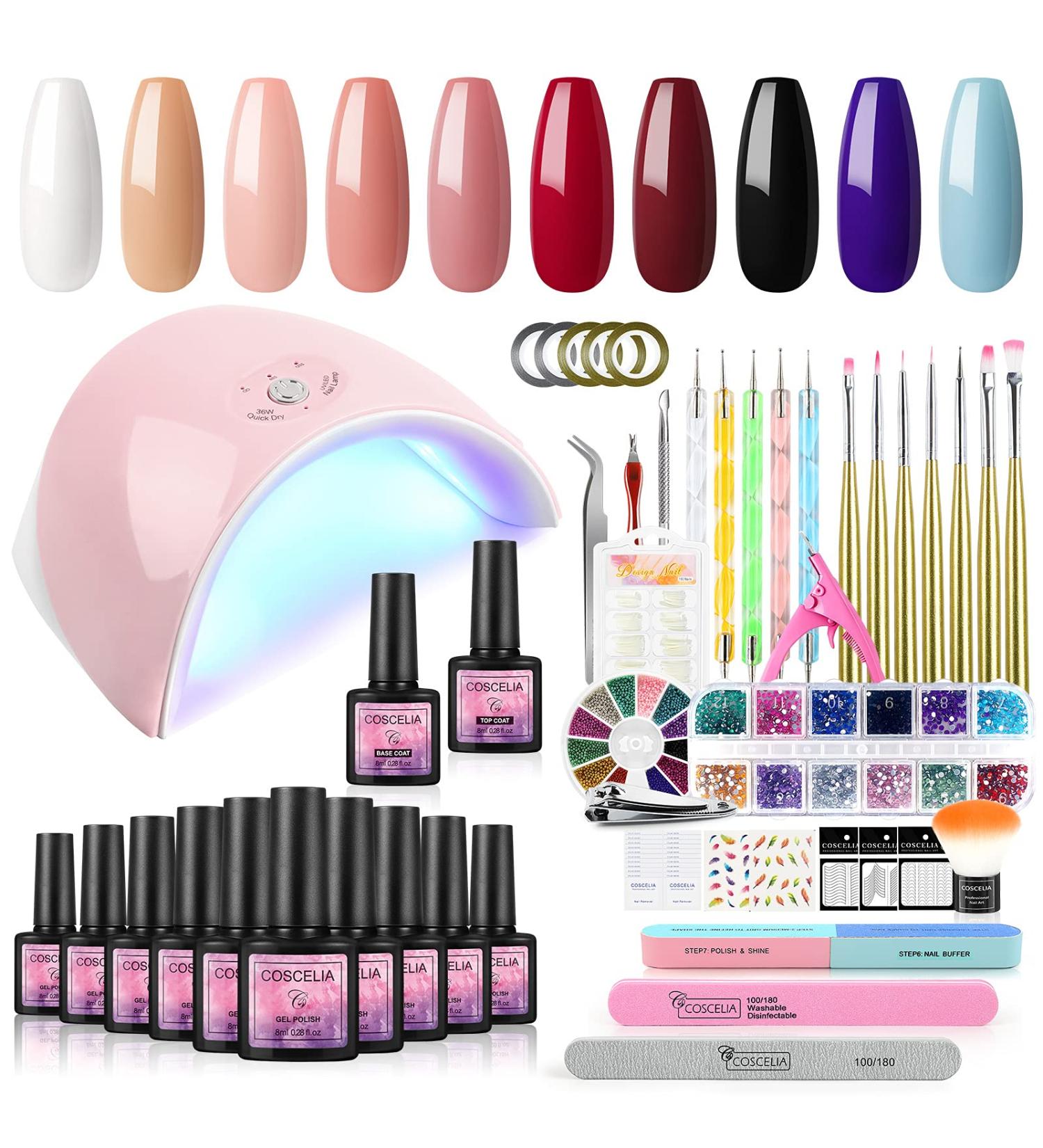 Coscelia Gel Nail Polish Kit with 36W UV Light Dryer - 10 Colors Soak off Gel Polish Set with Base, Top Coat, Manicure Tools - Home DIY Nail Salon Set - Buy Online on GoSupps.com