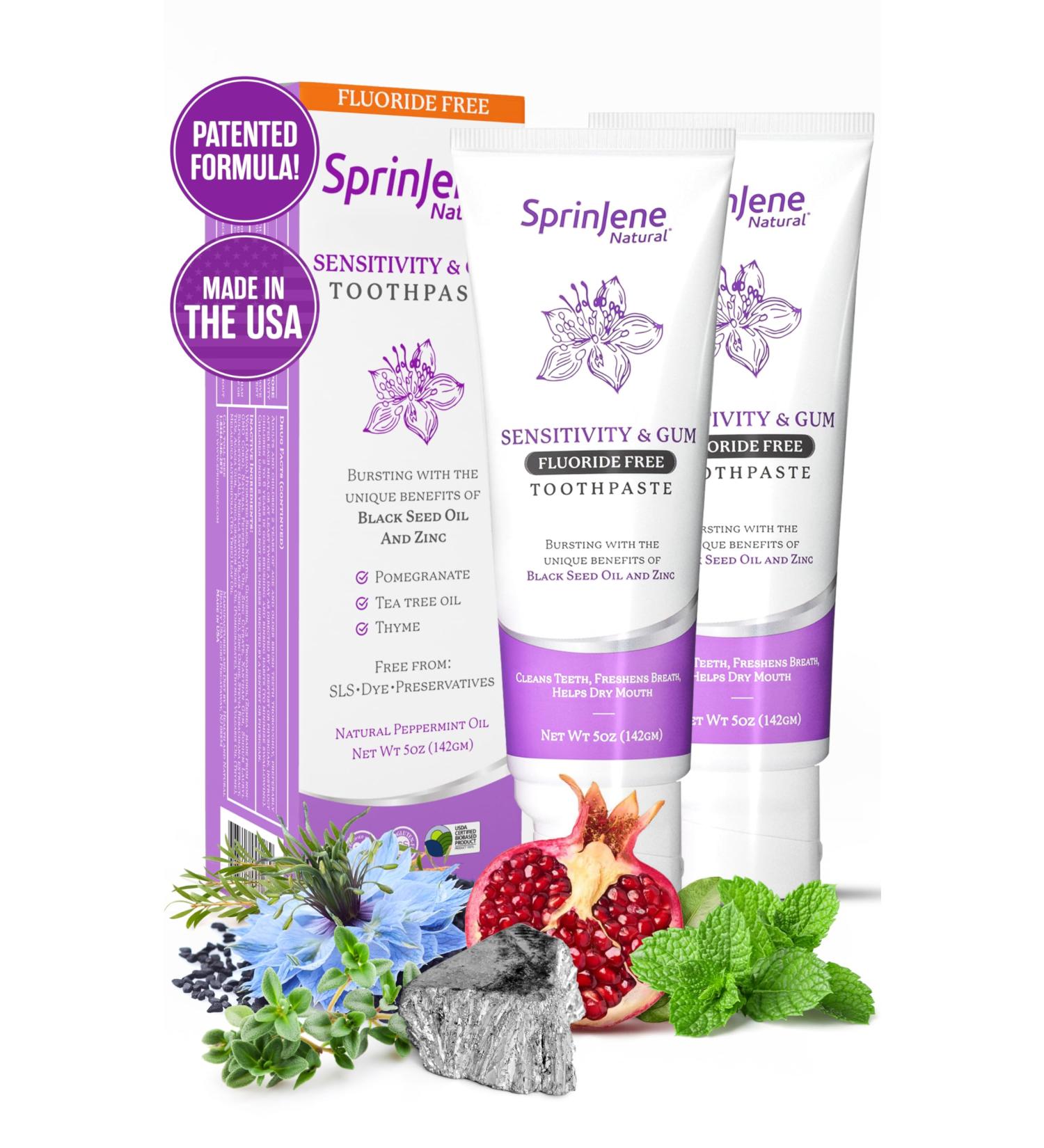 Buy SprinJene Fluoride Free Toothpaste for Sensitive Teeth - All Natural & SLS Free - 2 Pack (5oz Each) - Perfect for Adults - Buy Online on GoSupps.com