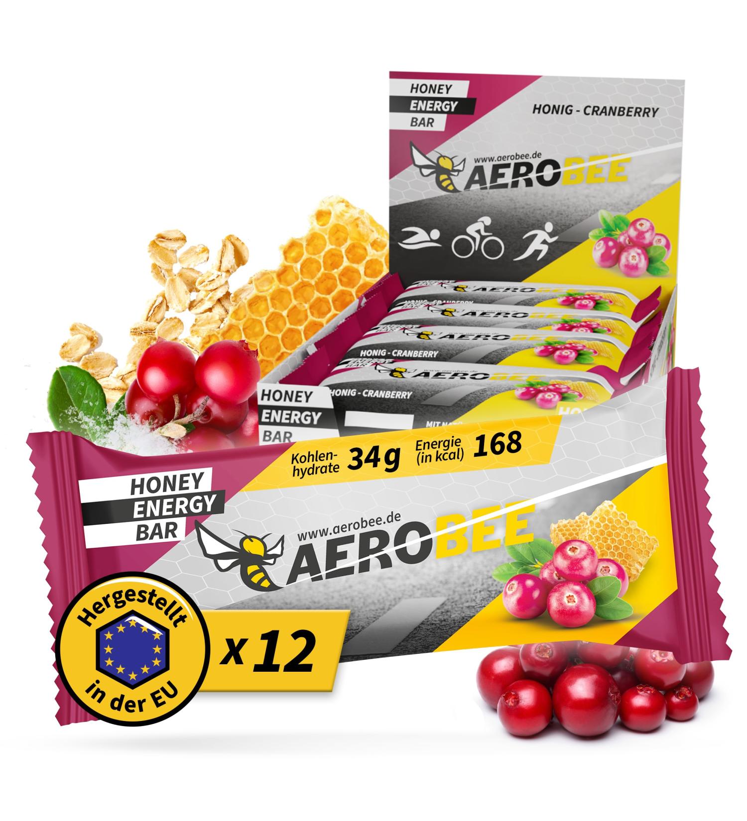 Aerobee Energy Bar - Honey & Cranberry Oat Bar (12x50g) | Sugar-Free Endurance Snack Perfect for Hiking & Meal Replacement - Buy Online on GoSupps.com
