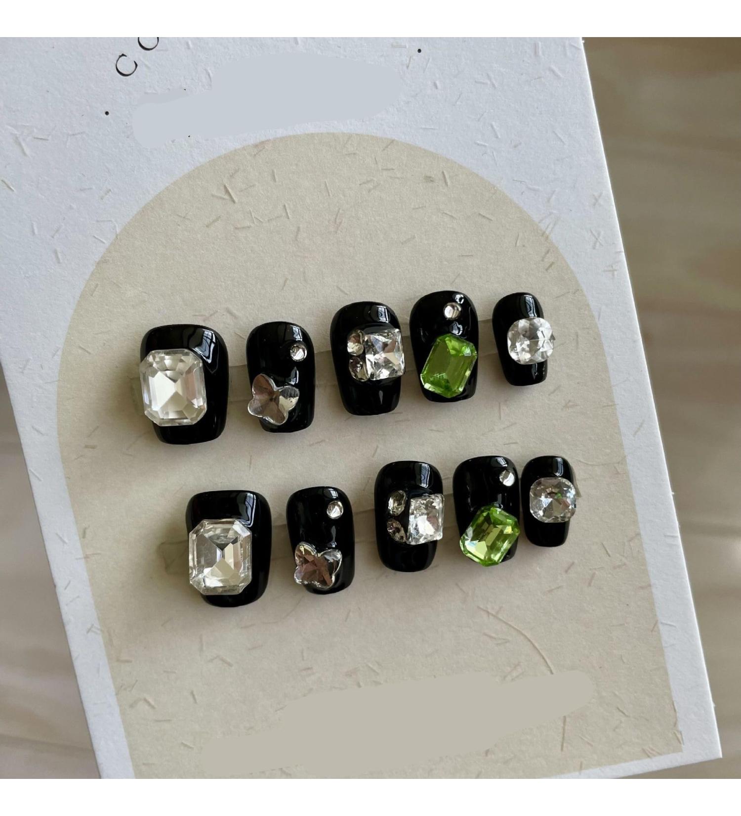 Handmade Heartbeat Short Nail Wearing Black Sweet Cool Explosive Shining Diamond Nail Patch Nail Artificial Nail (Size : XS) - Buy Online on GoSupps.com