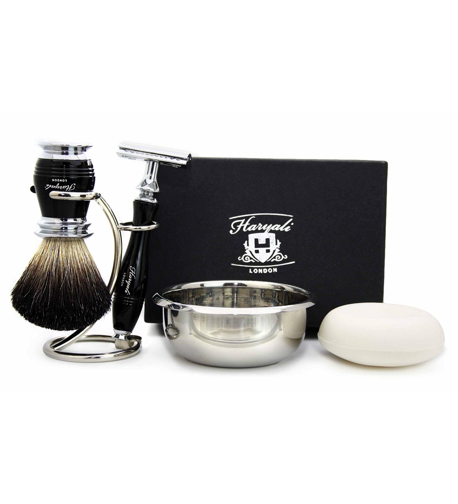 5-Piece Black Shaving Set - Badger Hair Brush Razor Options Holder & Soap - Perfect Gift for Men - Buy Online on GoSupps.com