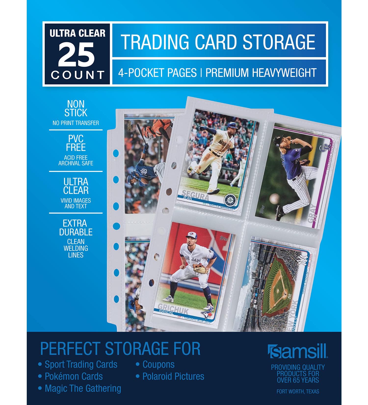 Samsill 4 Pocket Trading Card Binder Sleeves - 200 Pockets, Double Sided Clear Pages - 2.5 x 3.5 Inch Cards - 25 Pack - Buy Online on GoSupps.com