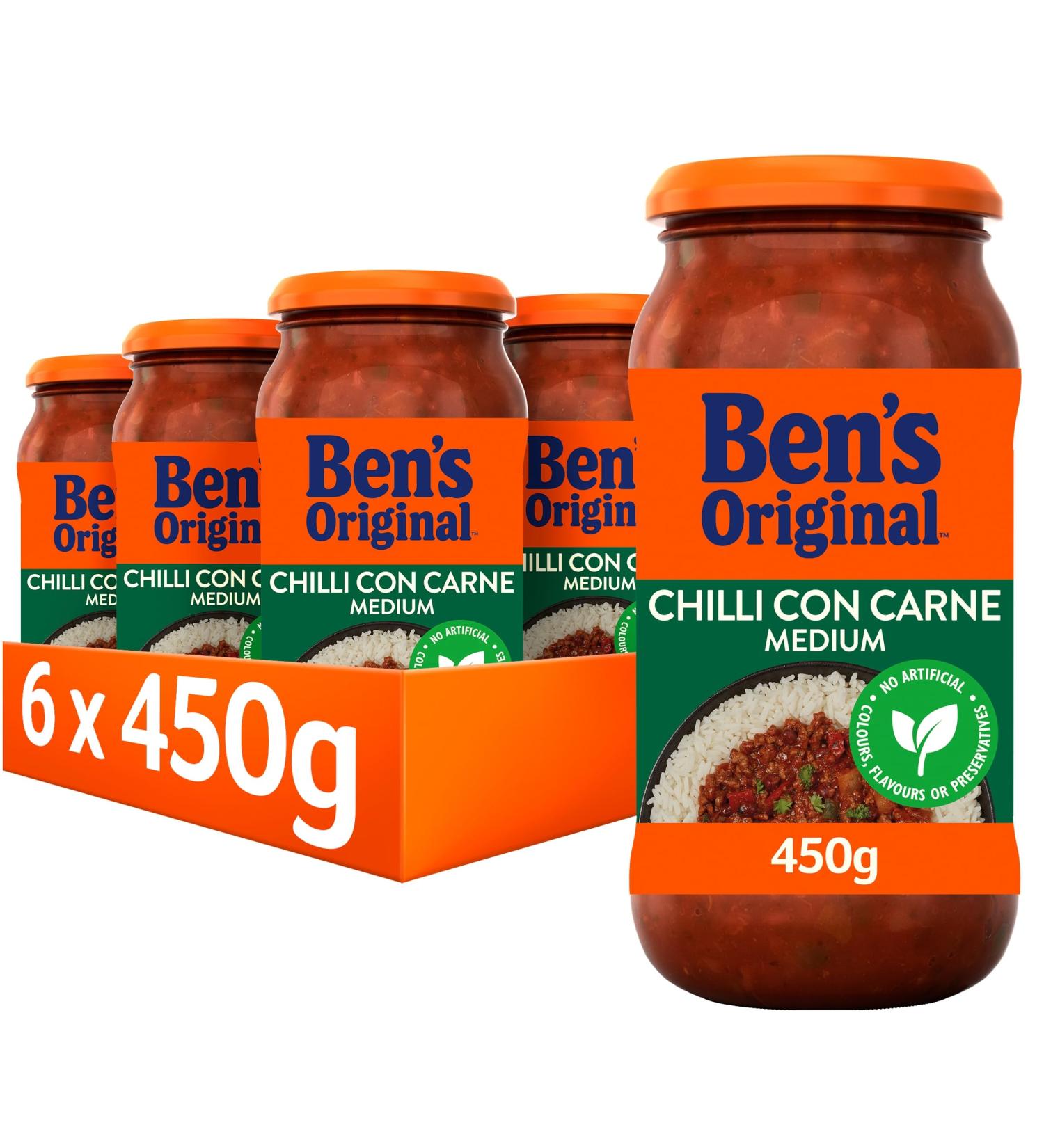 Ben's Original Medium Chilli con Carne Sauce Pasta Sauce Jar Bulk Multipack 6 x 450g - Buy Online on GoSupps.com