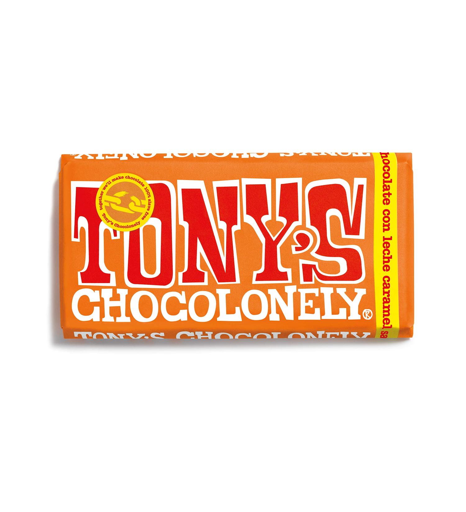  Tony's Chocolonely Tony's Chocolonely Milk chocolate caramel and sea salt 180 g - Buy Online on GoSupps.com