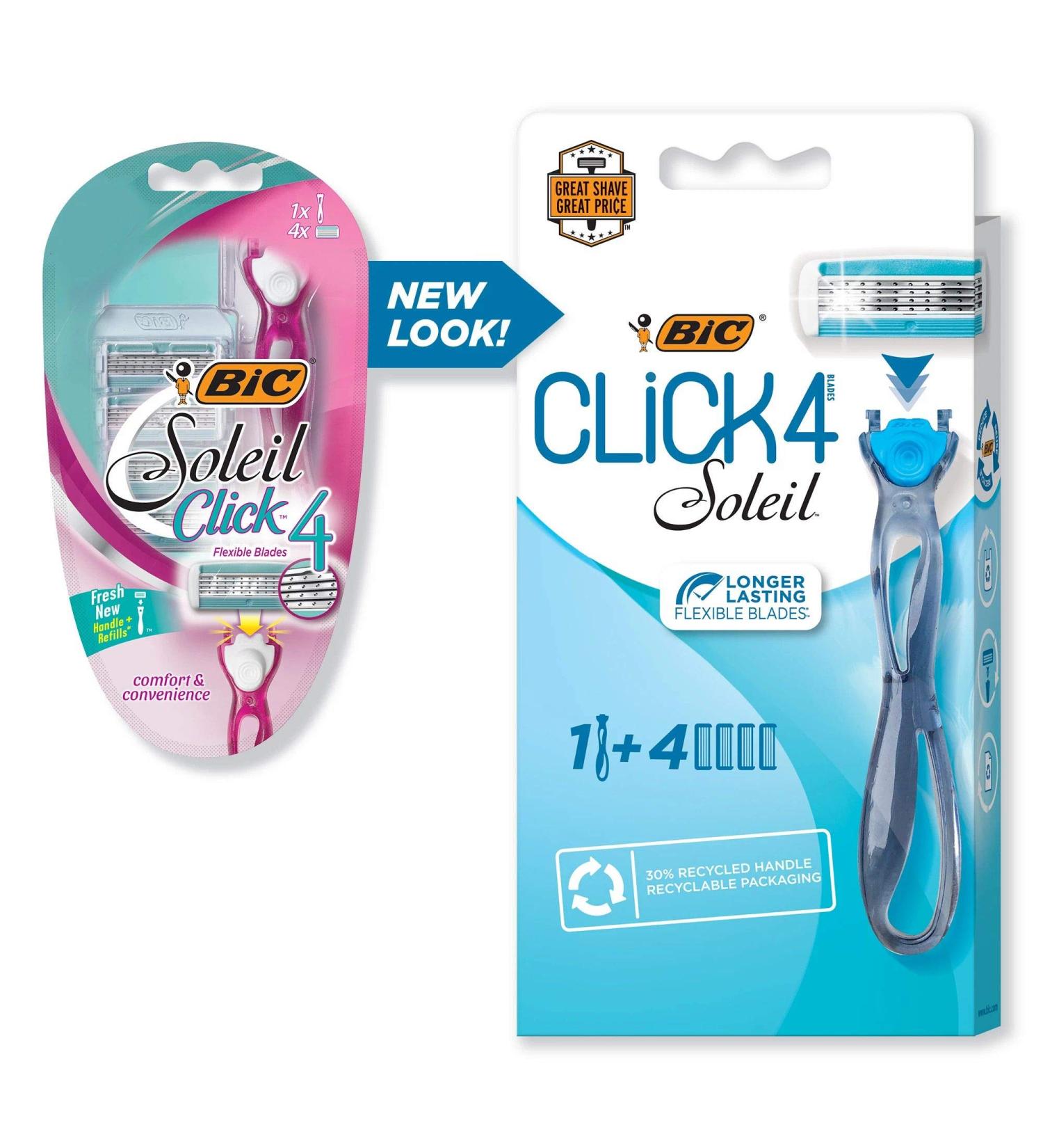 BIC Soleil Bella Click Women's 4-Blade Disposable Razor - 1 Handle & 4 Cartridges - Buy Online on GoSupps.com