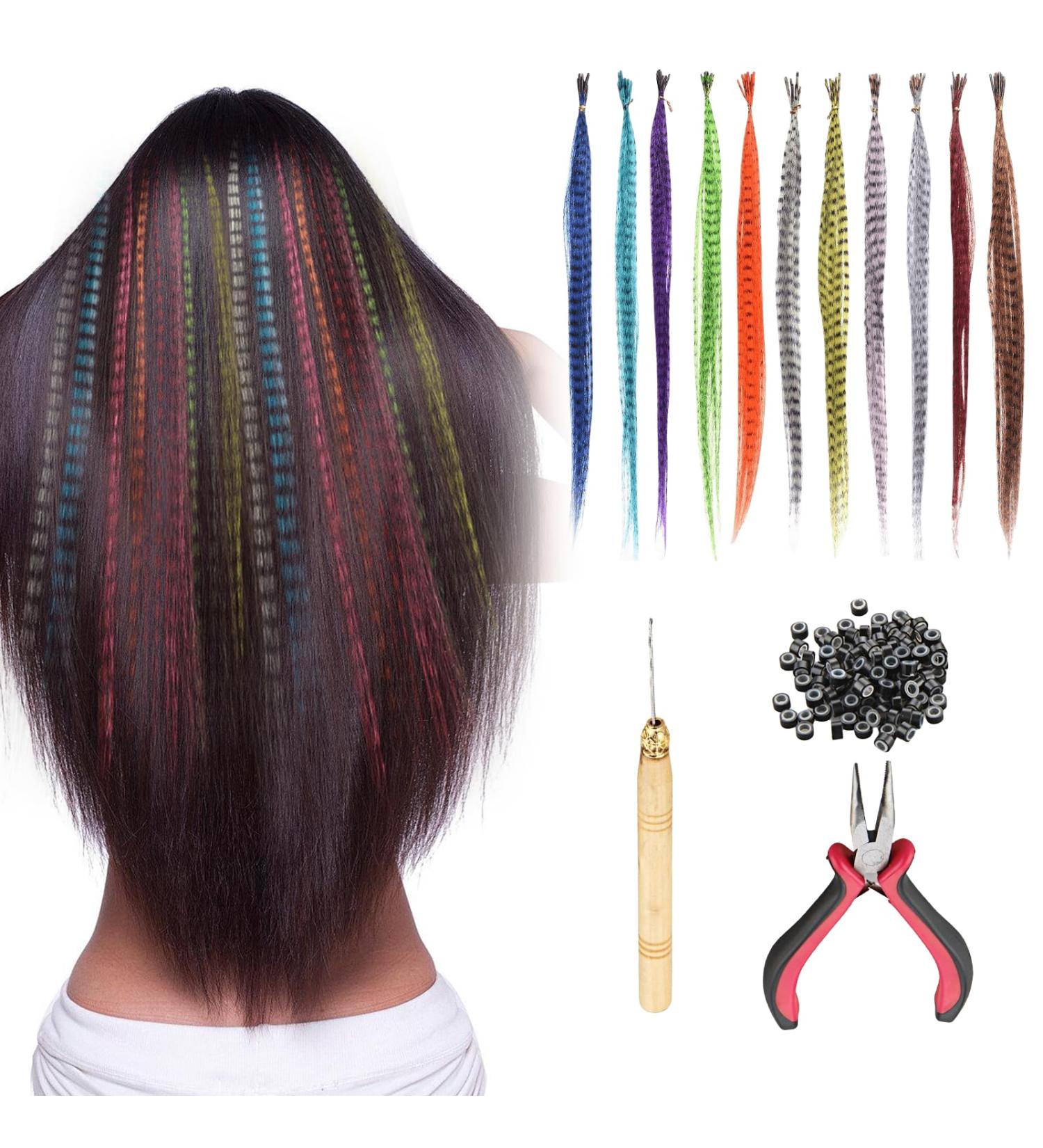 SPORWAY Coloured Hair Extensions 50 Pieces Colourful Feather Hair Extension Set Art Hair Extensions Hair Strands Children Feather Hair Accessories Hairpiece Braids for Women Children Party  - Buy Online on GoSupps.com