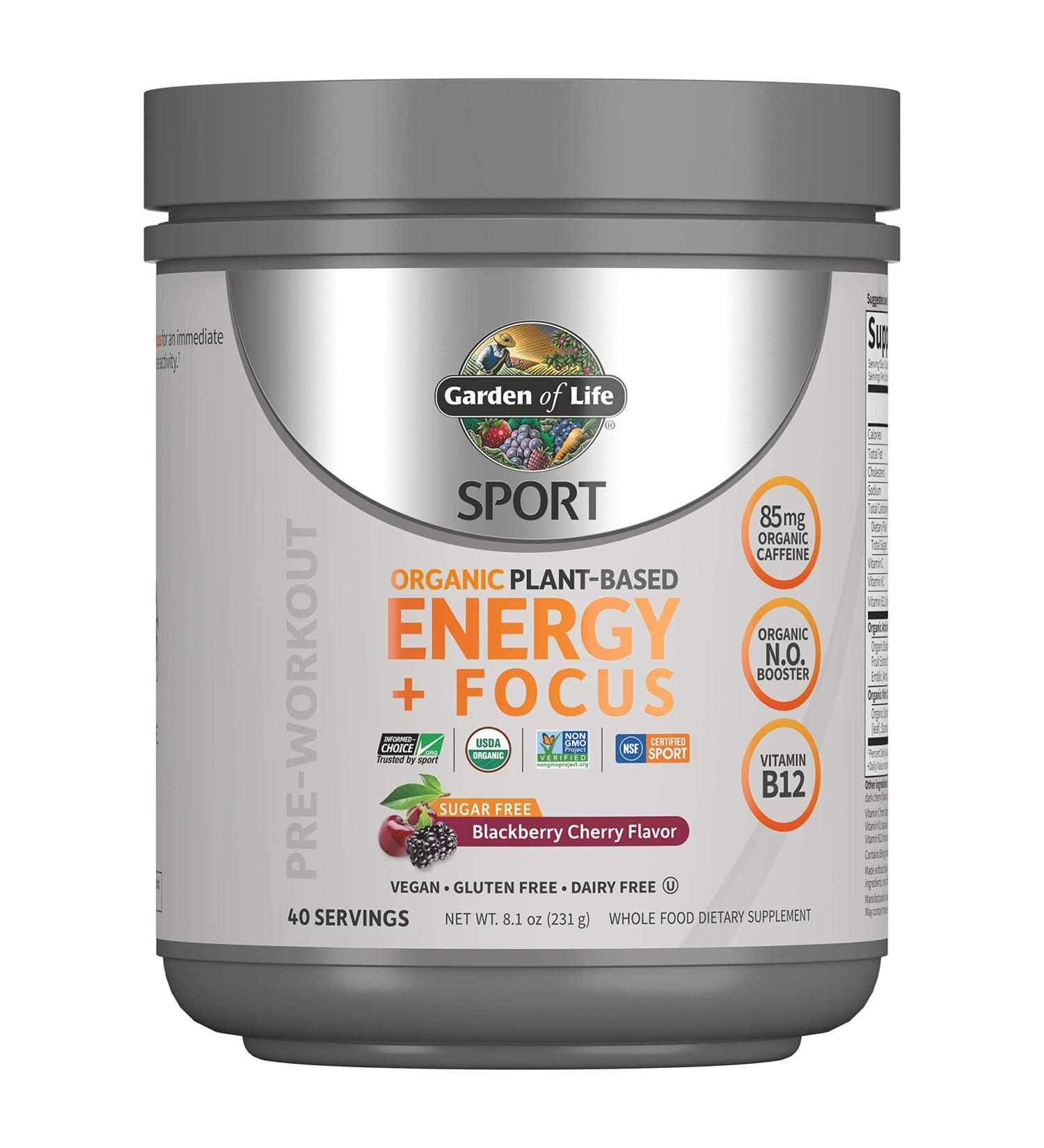 Garden of Life Sport Organic Vegan Pre Workout - Blackberry Cherry - 40 Servings | Plant-Based Energy & Focus - Buy Online on GoSupps.com