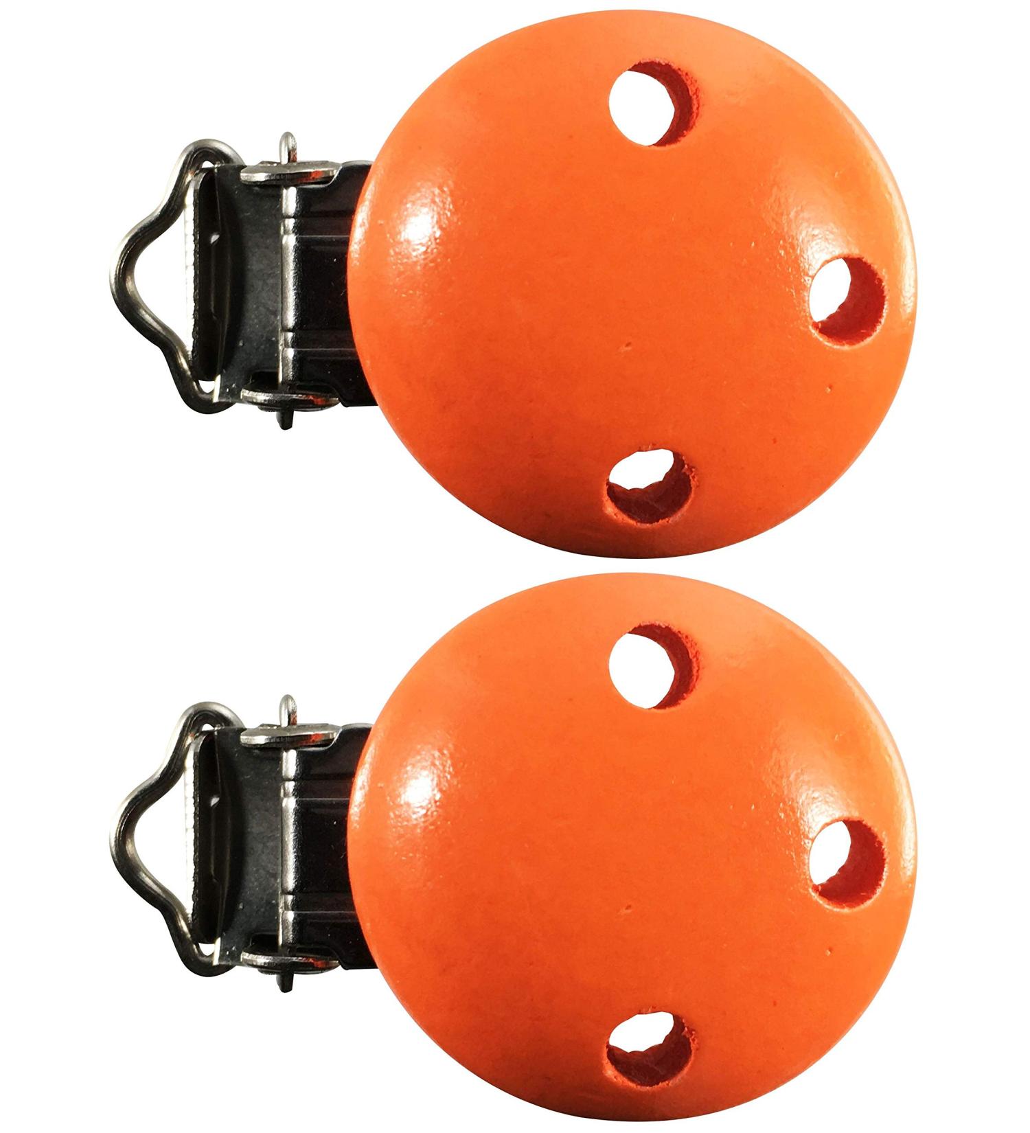 Eco-Friendly Orange Wood Pacifier Clips - Set of 2 | Safe & Stylish Baby Clips for International Shipping - Buy Online on GoSupps.com