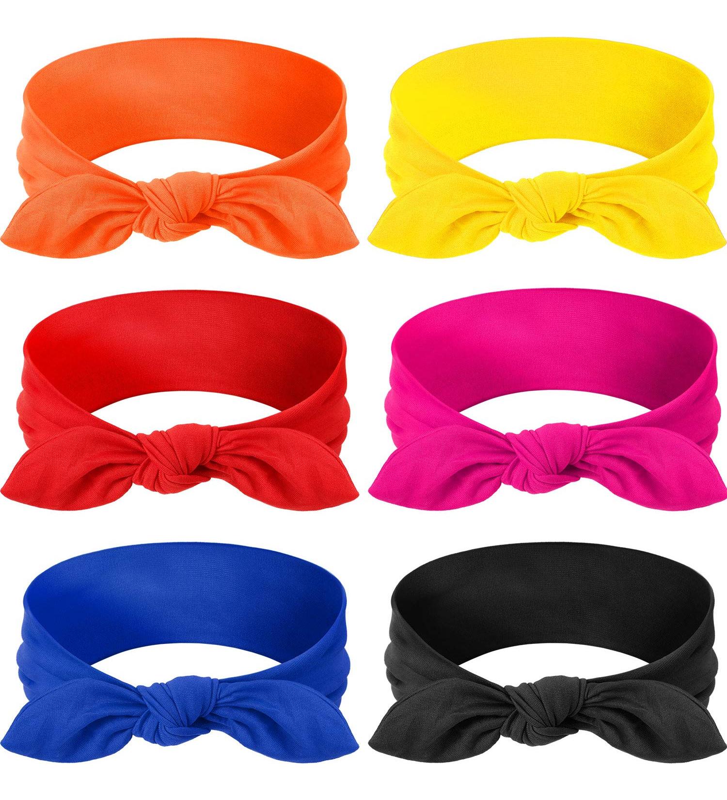 Headbands Boho Bow Bandana Knot Headwrap Retro Elastic Rabbit Ear Hairband for Girls and Women (6 Pieces Solid Color Style ) - Buy Online on GoSupps.com