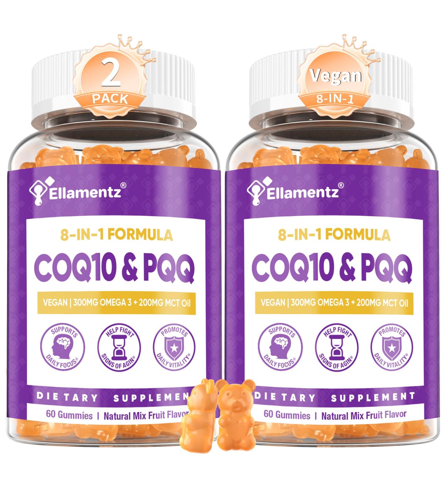 CoQ10 Gummies 200mg with PQQ Red Yeast Rice & Omega 3 | High Absorption Coenzyme Q10 Supplements for Hear-t Health Brain & Cellular Energy | Sugar-Free Vegan 120 Counts - Buy Online on GoSupps.com