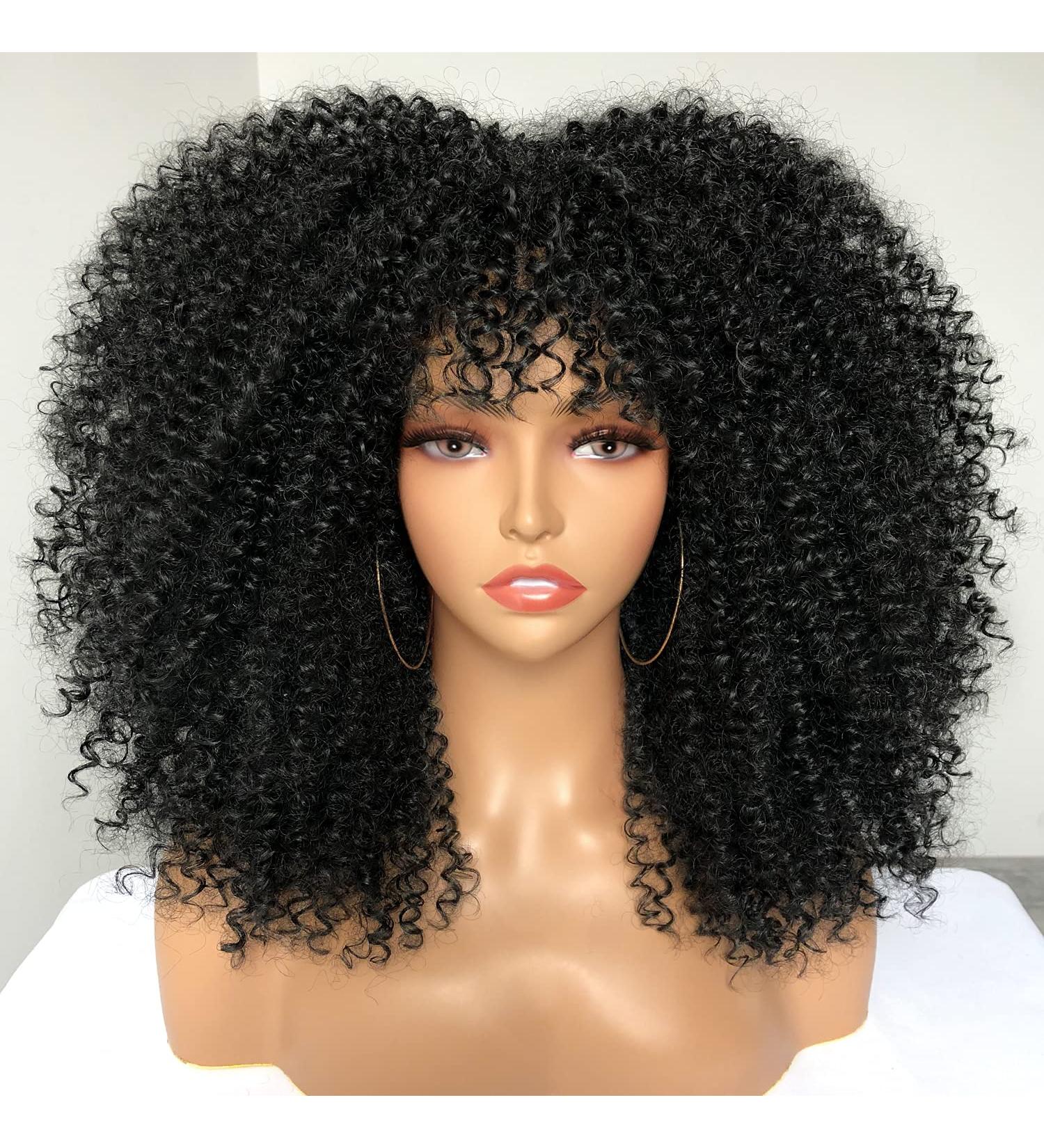 16 Afro Kinky Curly Wig with Bangs for Black Women - Synthetic Bomb Wig (Black) - Buy Online on GoSupps.com