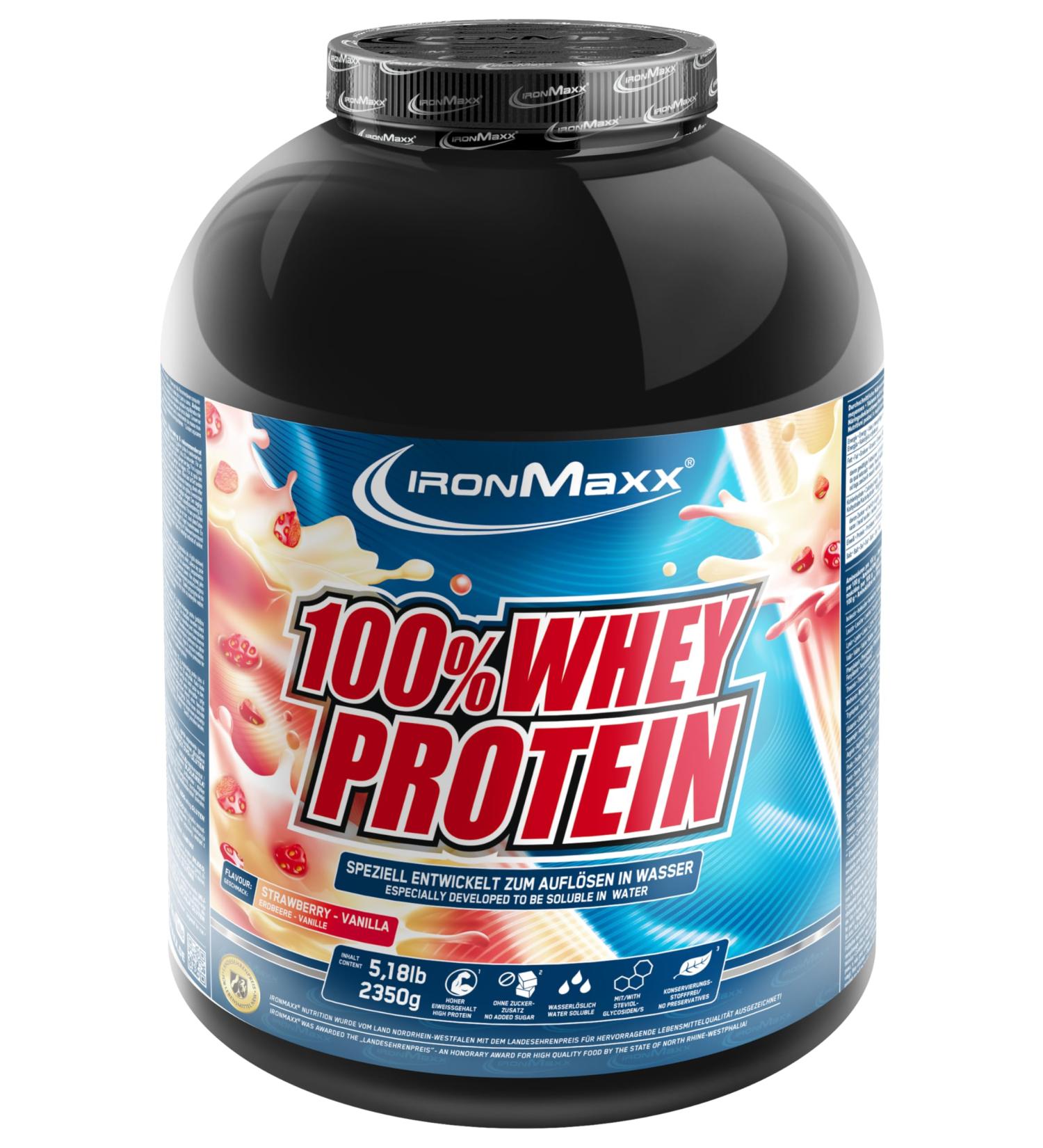 Ironmaxx 100% Whey Protein Powder - Strawberry Vanilla 2.35kg | Low Sugar Water-Soluble Protein | Shop Now for Delicious Flavors - Buy Online on GoSupps.com