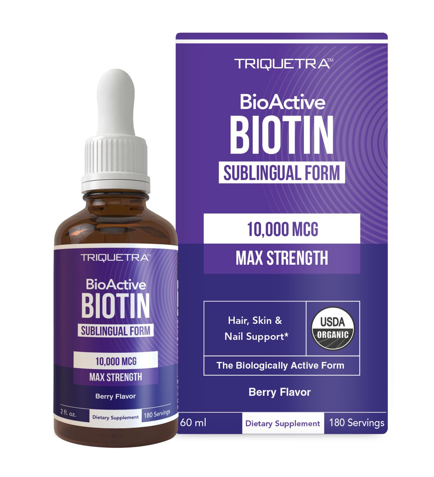 Biotin Hair Support for Women Organic 10000mcg USP Grade Premium Liquid Supplement for High Absorption Supports Healthy Hair Skin & Nails Berry Flavor 180 Servings 2 oz - Buy Online on GoSupps.com