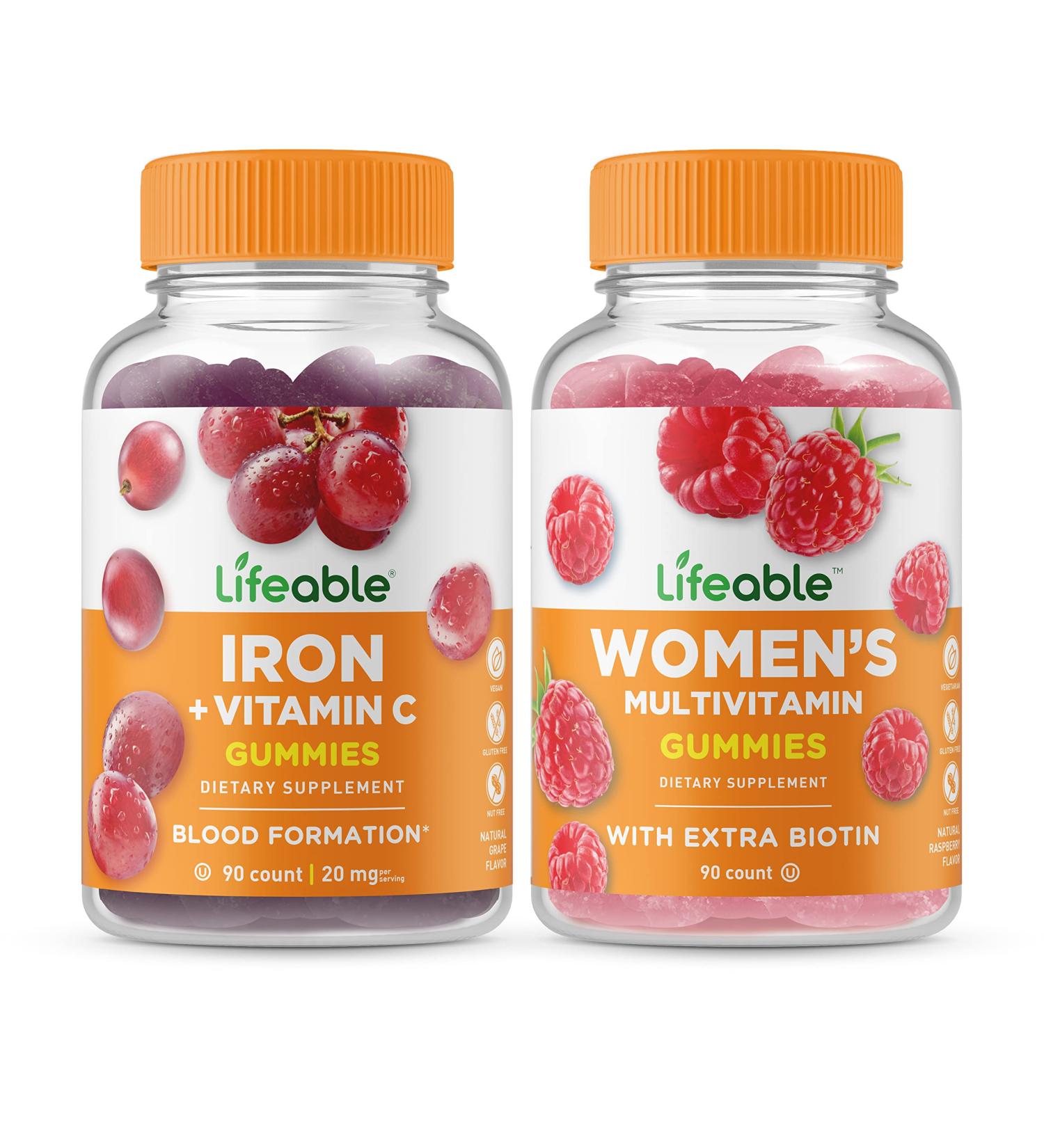 Lifeable Iron + Vitamin C & Women's Multivitamin Gummies Bundle | Gluten-Free & GMO-Free Chewable Supplement - Buy Online on GoSupps.com