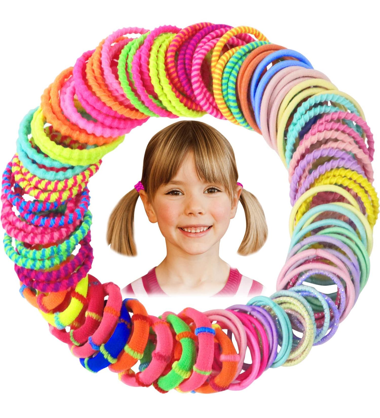 Hanyousheng 100 Pcs Multicolor Hair Ties for Baby Girls - Elastic Ponytail Holders & Hair Accessories - Buy Online on GoSupps.com