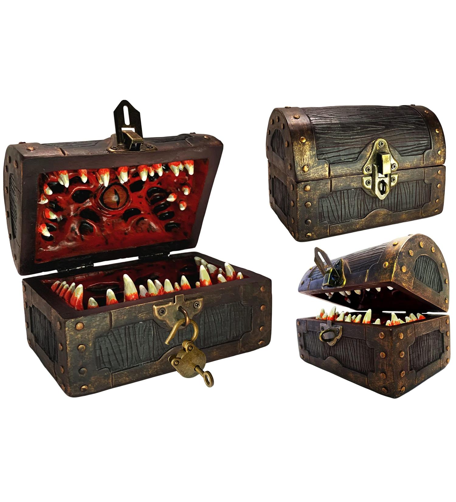 Conjurer Co. Mimic Dice Chest Storage Box - Free Lock & Key - Holds 4 Sets of Polyhedral Dice - for Dungeons & Dragons Players and DMs - Buy Online on GoSupps.com