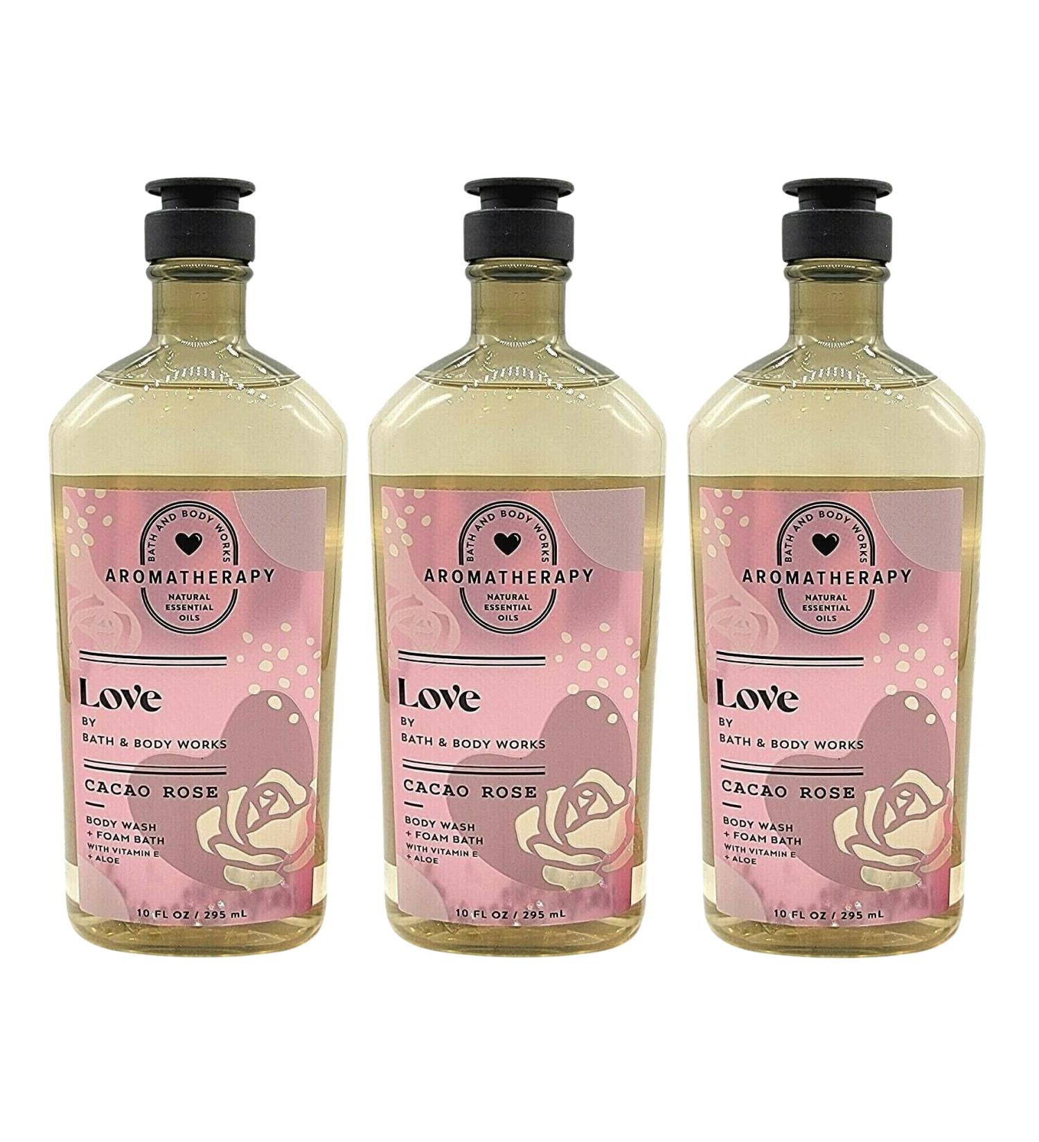 Bath & Body Works Aromatherapy Cacao Rose Body Wash & Foam Bath Gift Sets 10 fl oz per Bottle (3 Pack) (Cacao Rose)