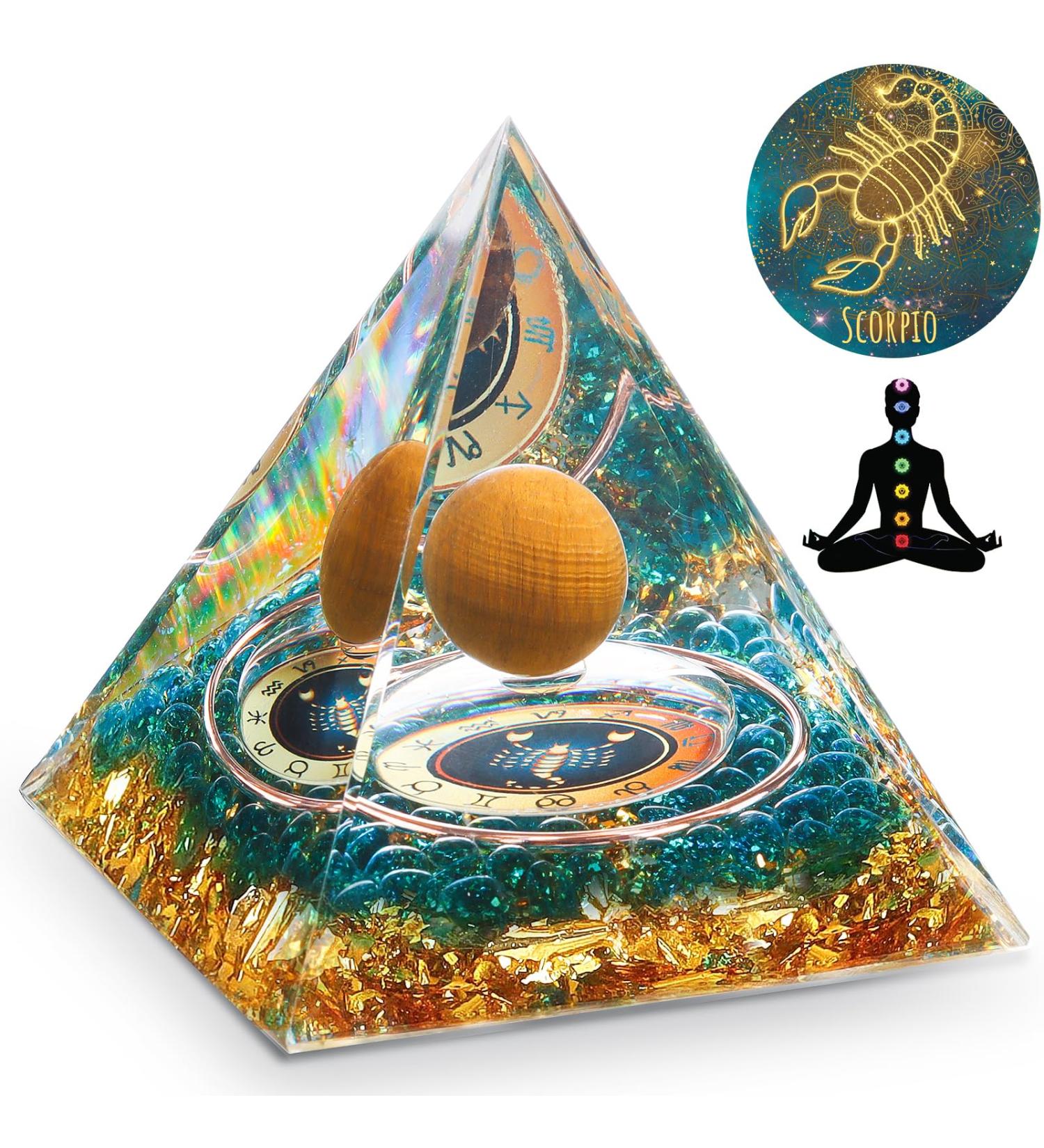 HuiJuKeJi Scorpio Constellation Orgonite Pyramid with Tiger Eye Stone Birthstone - Energy Healing Crystal for Astrology, Reiki, Chakra Meditation - 6cm - Buy Online on GoSupps.com