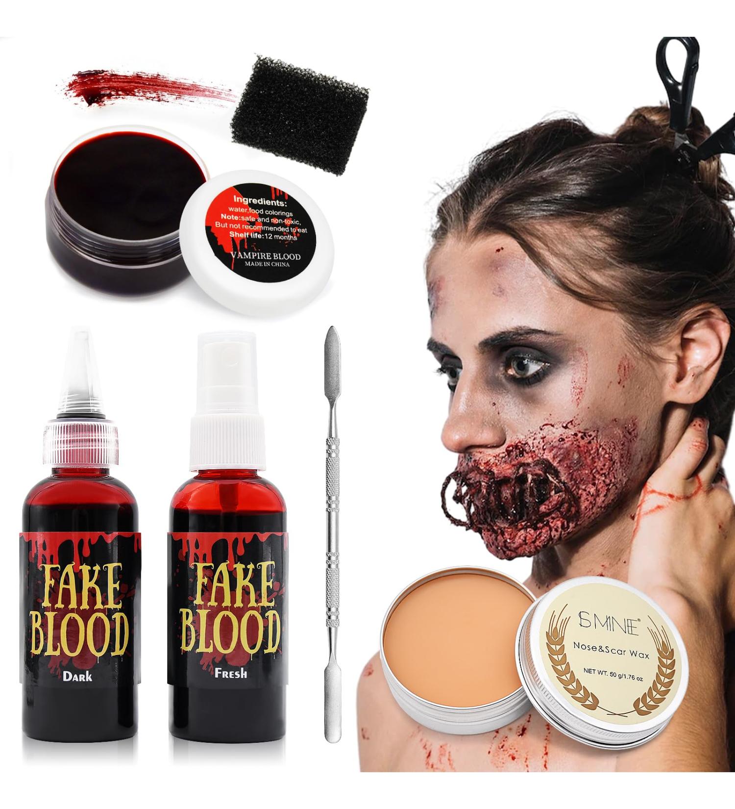 6 Pieces Scar Wax SFX Makeup Kit - Fake Blood Spray Coagulated Blood Gel & Tools for Halloween Cosplay & Special Effects - Buy Online on GoSupps.com