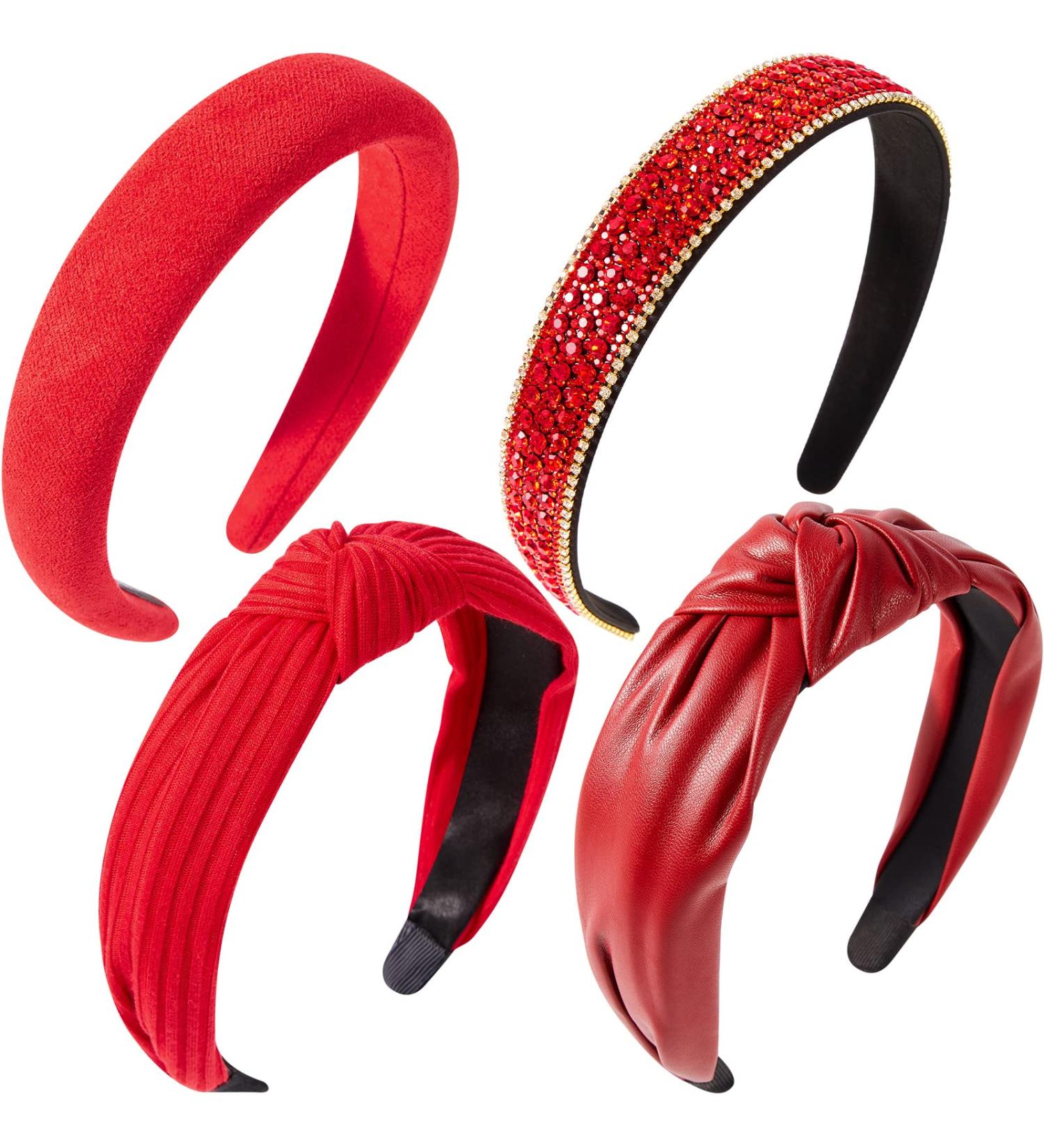 4 Pcs Red Rhinestone Leather Headbands - Women's Bling Crystal Diamond Accessories for Holiday, Birthday, Halloween, Cosplay - Valentine's Day Gift - Buy Online on GoSupps.com