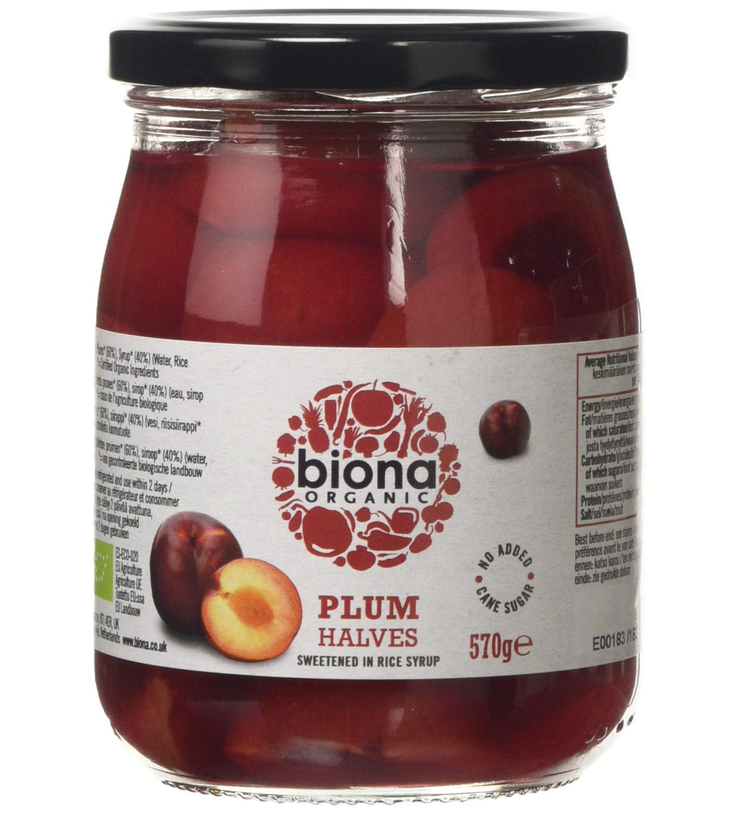 Biona Organic Plum Halves In Rice Syrup Organic 570g - Buy Online on GoSupps.com