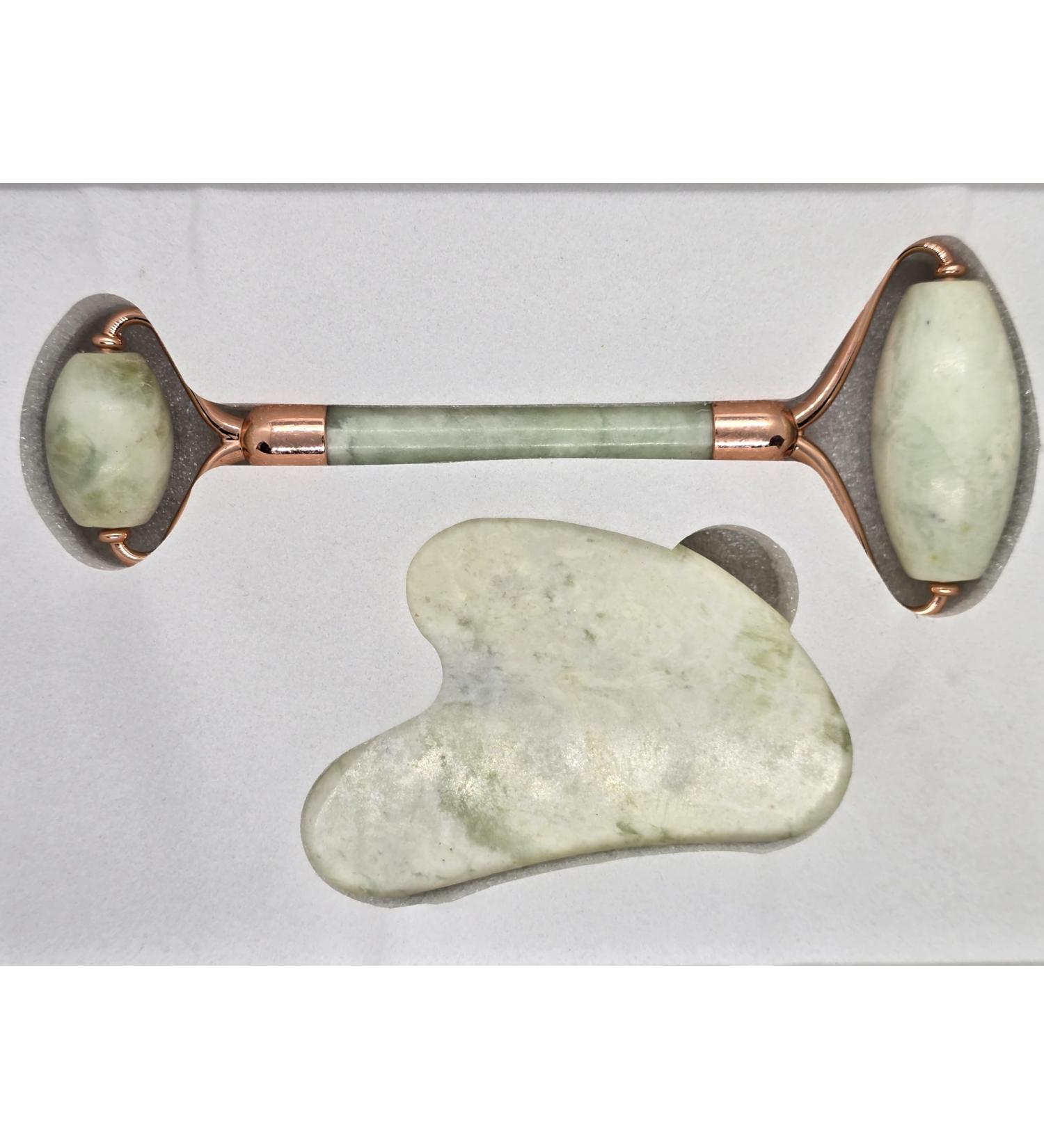 Jade Roller Gua Sha Set Natural Face Roller Skin Care Tools for Puffy Eyes Relief Anti Aging (Bai Jiacui) - Buy Online on GoSupps.com