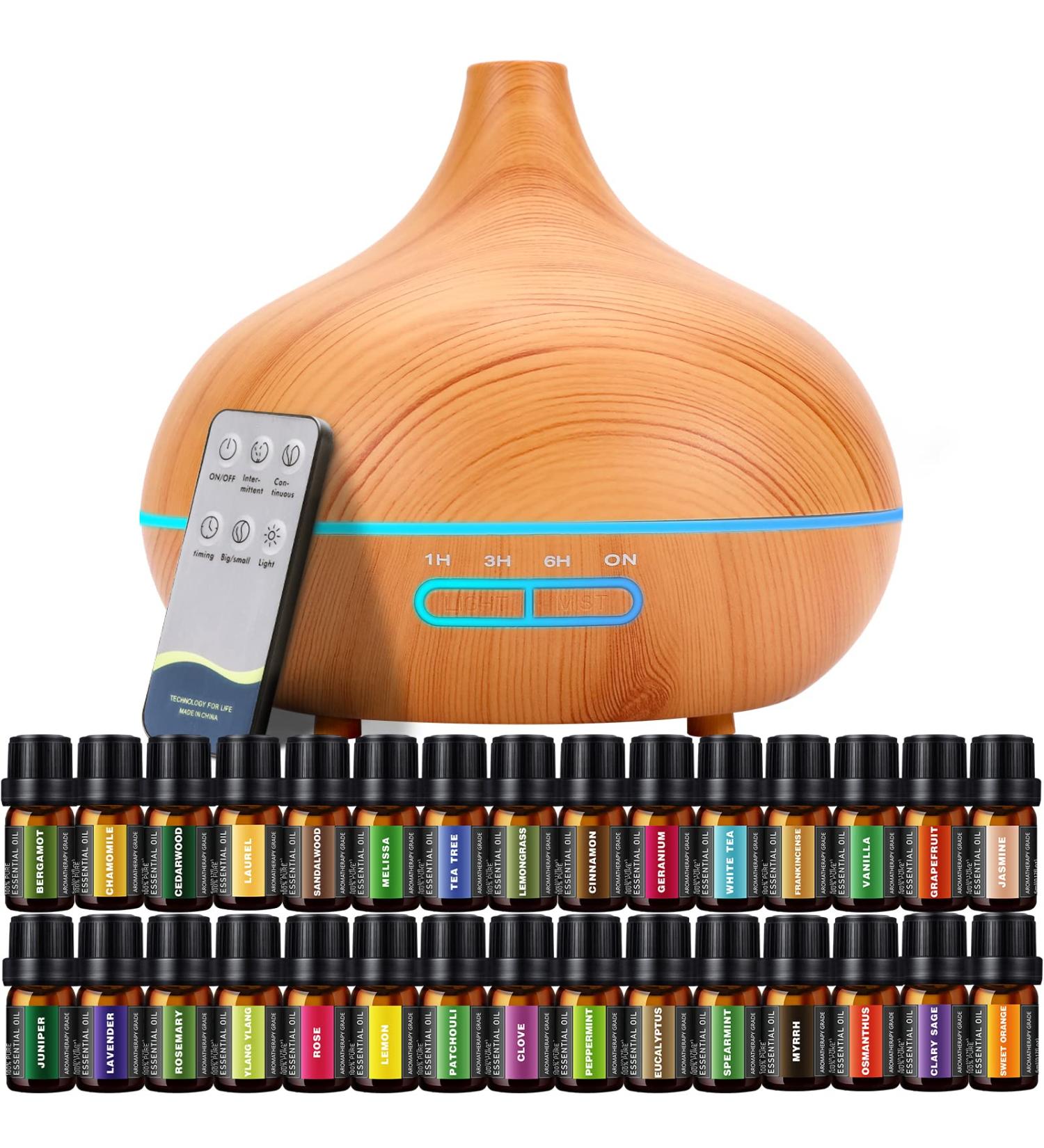550ML Ultrasonic Essential Oil Diffuser Set for Large Rooms | Timer & LED Lights | Wood Grain Design - Buy Online on GoSupps.com