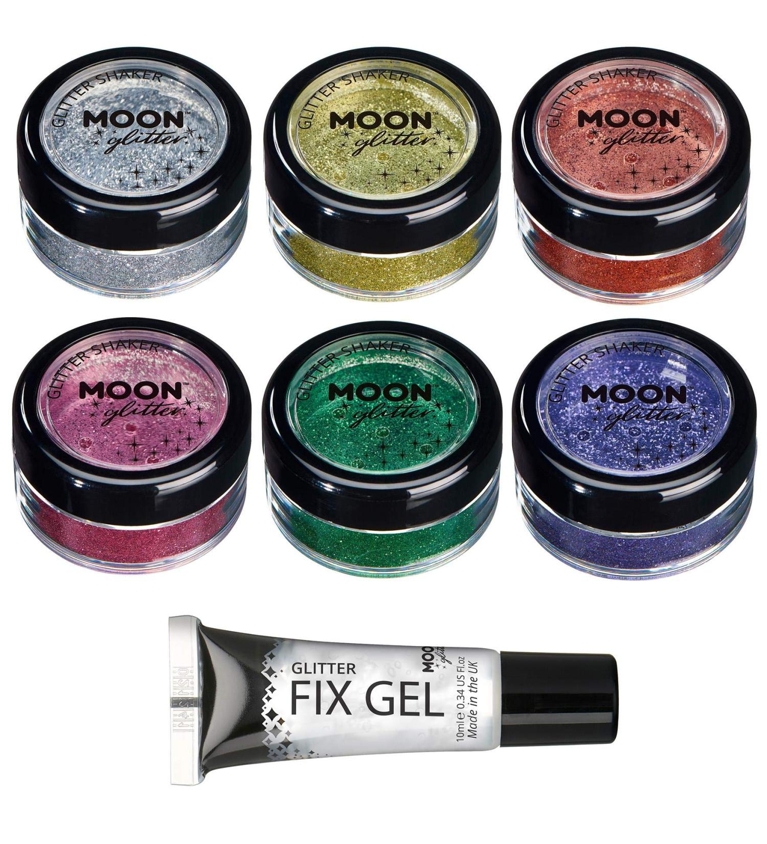Fine Glitter Shakers by Moon Glitter | 100% Cosmetic Glitter for Face Body Nails & Hair - Set of 6 Colors - 0.17oz - Buy Online on GoSupps.com