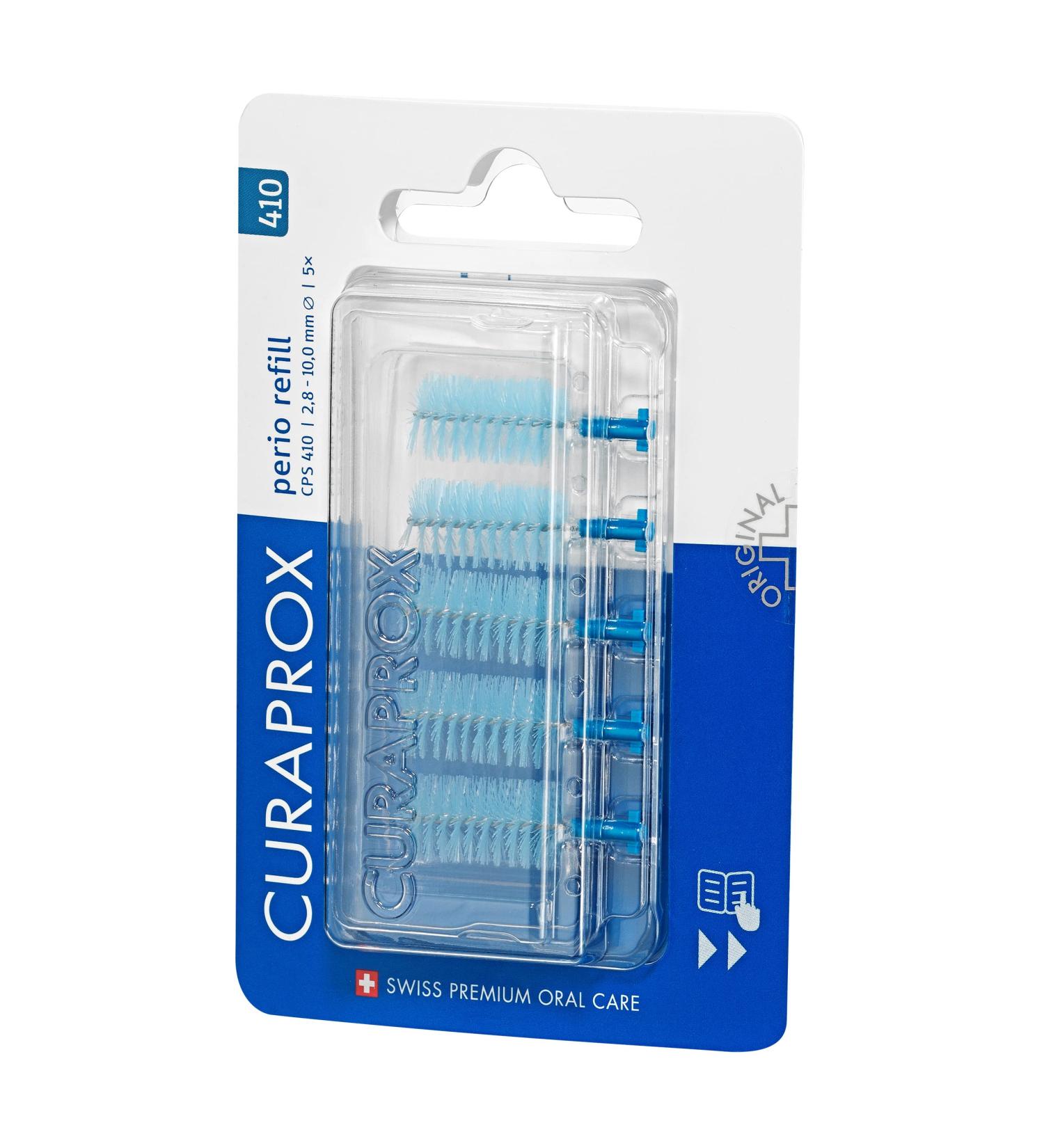 Curaprox Interdental Brush 410 Perio Refill Pack - 5 Blue Brushes 2.8mm Diameter 10mm Effectiveness - Optimal Oral Care - Buy Online on GoSupps.com