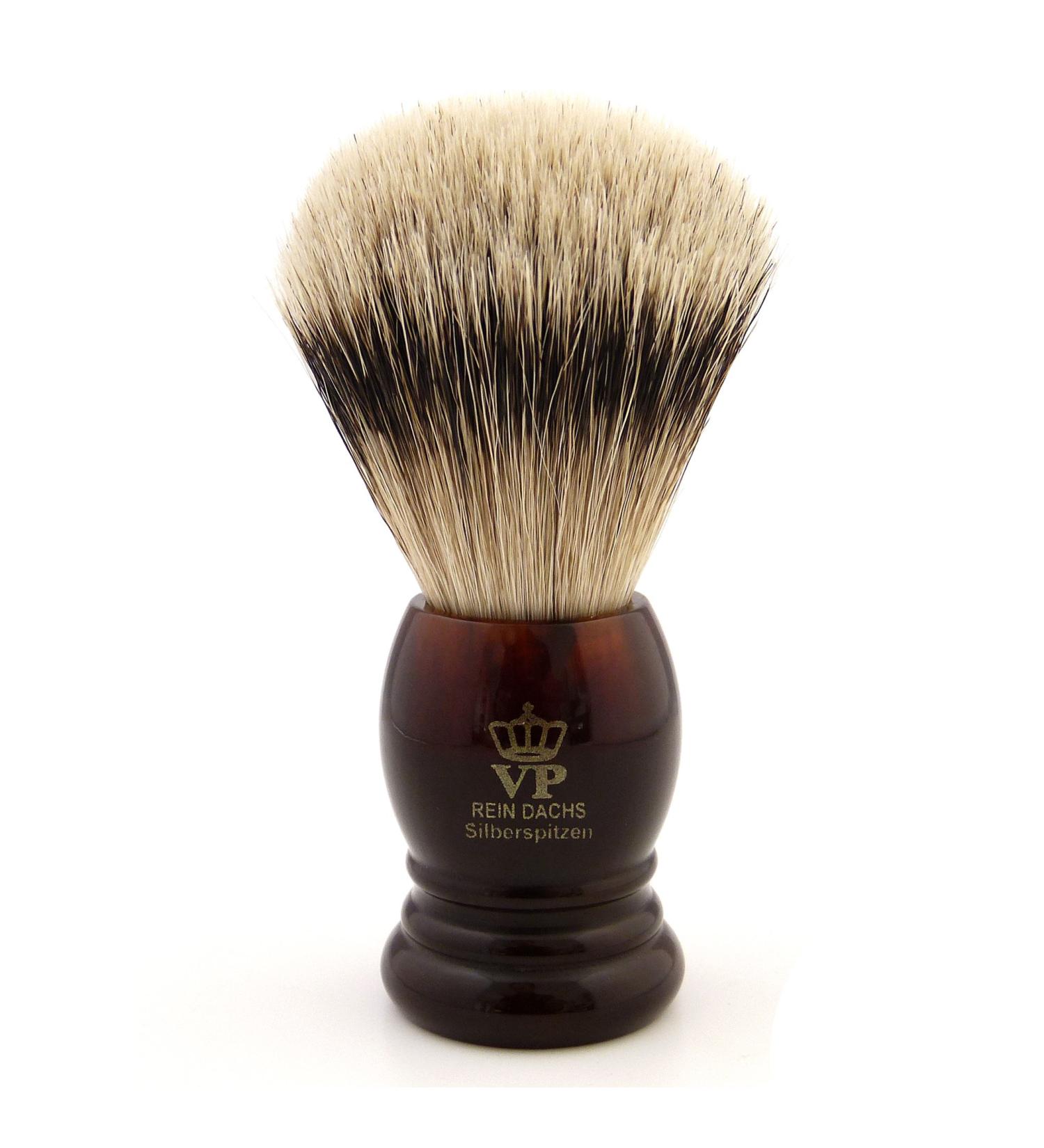 Royal VP Premium shaving brush in finest quality with silvertip badger - synthetic resin handle tortoiseshell
