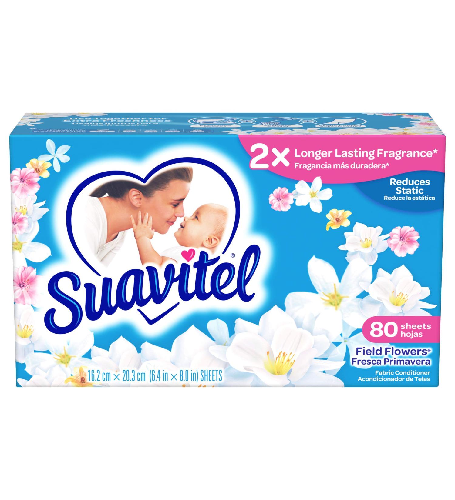 Buy Suavitel Fabric Softener Dryer Sheets Field Flowers - 80 Count | Softens and Freshens Laundry | International Shipping Available - Buy Online on GoSupps.com