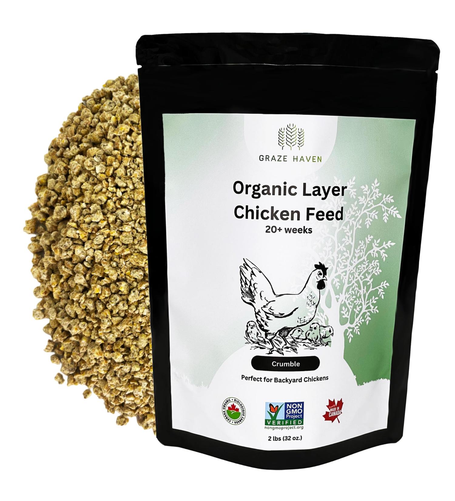 Graze Haven Layer Chicken Feed 2lbs - Organic Non-GMO Antibiotic-Free | Better Eggs Optimal Nutrition | High Protein Eco-Friendly | Made in Canada 907 g (Pack of 1) - Buy Online on GoSupps.com