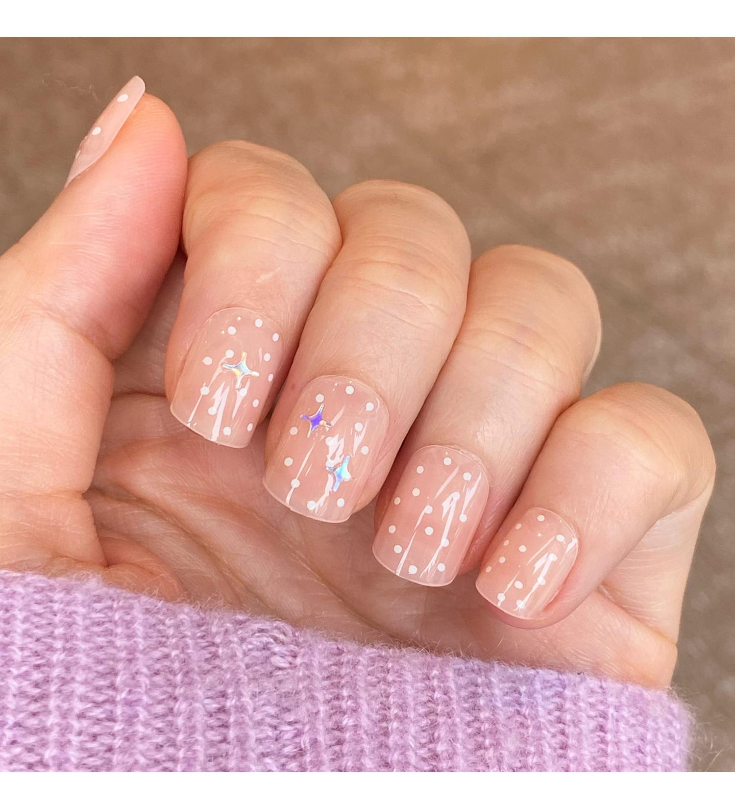 Buy Novo Ovo Short Oval Nude Press-On Nails | Jelly Dot Pattern & Star Stickers - Perfect for Valentine's Day! - Buy Online on GoSupps.com