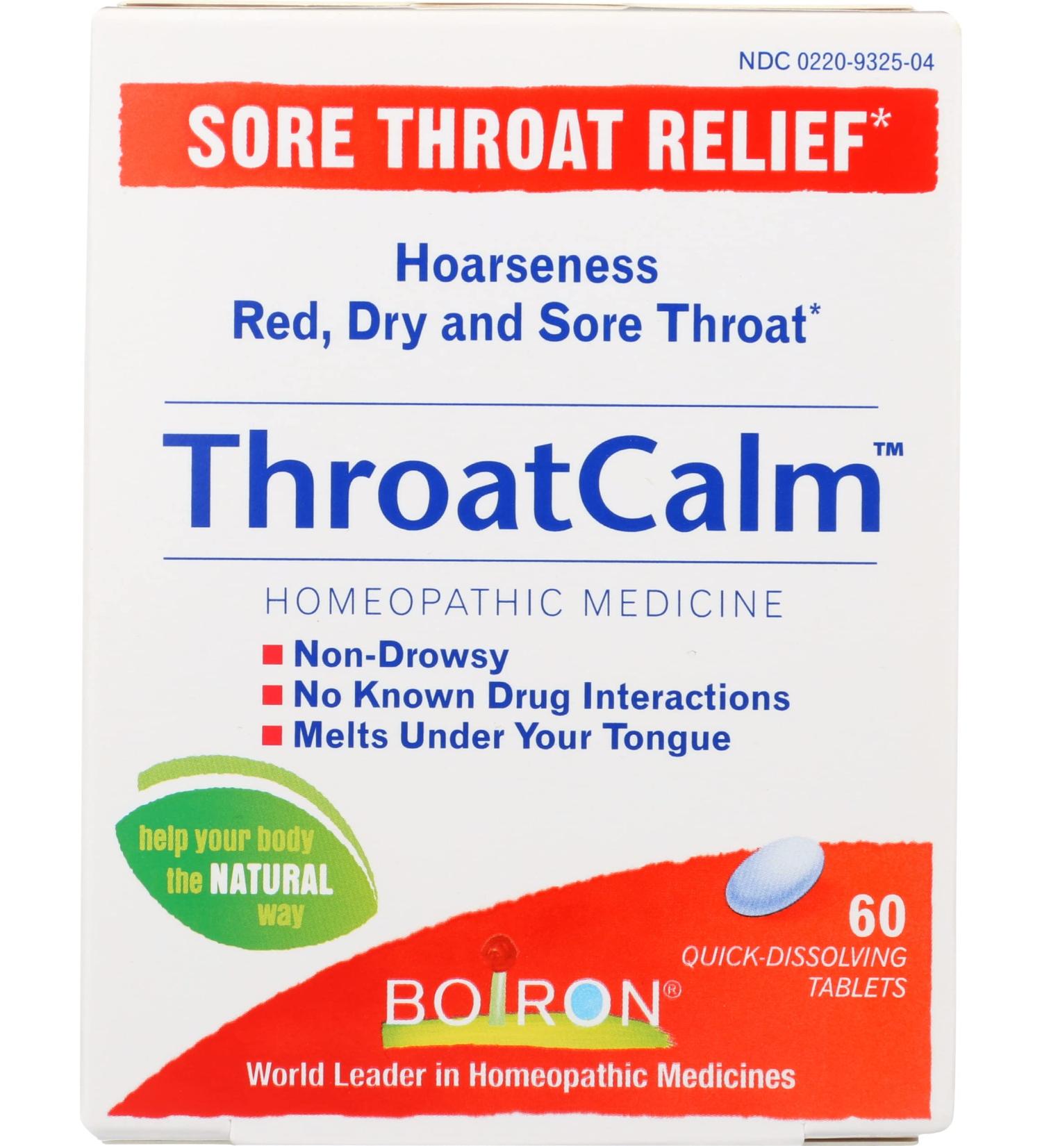 Boiron ThroatCalm Sore Throat Relief 60 Quick-Dissolving Tablets Pack of 1