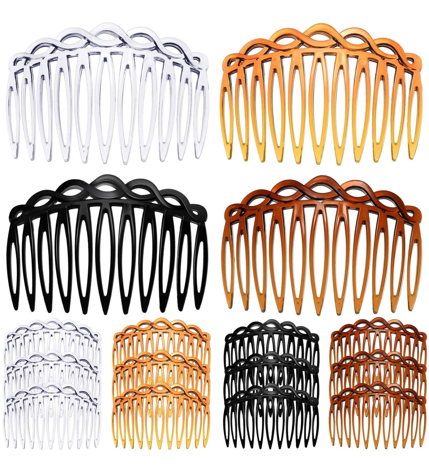 16-Piece Women's Hair Comb Set - French Twist Decorative Combs for Bridal Wedding Veil - Plastic Hair Clips for Girls in Black, Transparent, Light Coffee, Dark Coffee - Buy Online on GoSupps.com